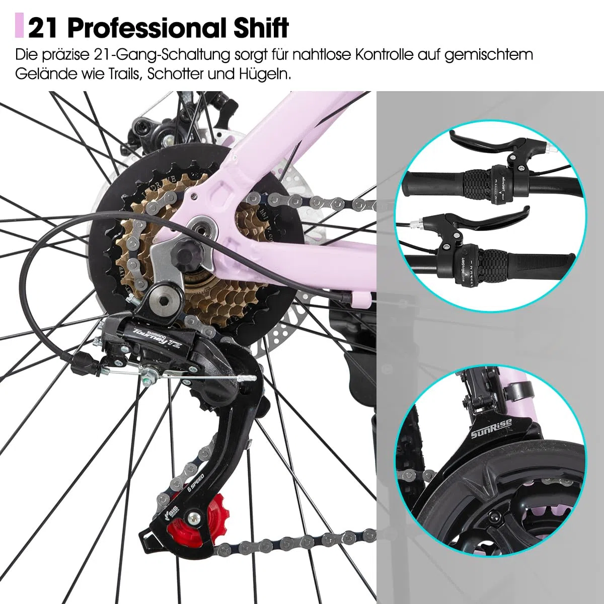 Hiland 26 27,5 Zoll Mountainbike, Herren Damen MTB mit Aluminiumrahmen, 21 Gänge Hardtail-Fahrrad für Erwachsene mit Scheibenbremse, Schwarz/Blau/Grün/Lila/Weiß