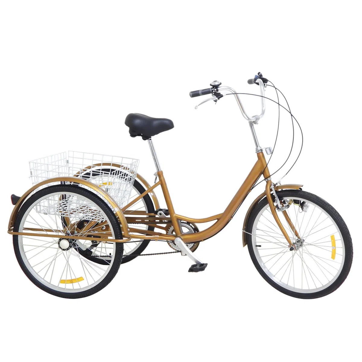 24" 6-Gang-Dreirad für Erwachsene, Senioren-Einkaufs-Lastenrad, Freizeit-Cruiser mit Einkaufskorb und Rückenlehne, geeignet für Männer und Frauen