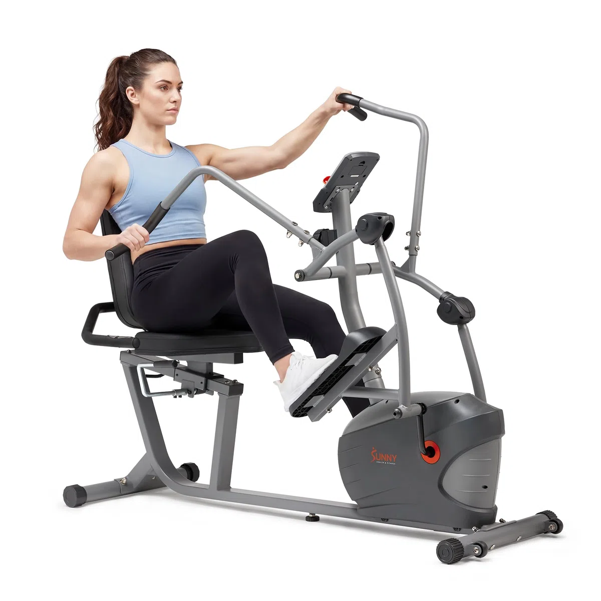 Sunny Health & Fitness SF-RBE420035 Interaktives Liegerad Crosstrainer Ellipsentrainer mit Bluetooth-Konnektivität