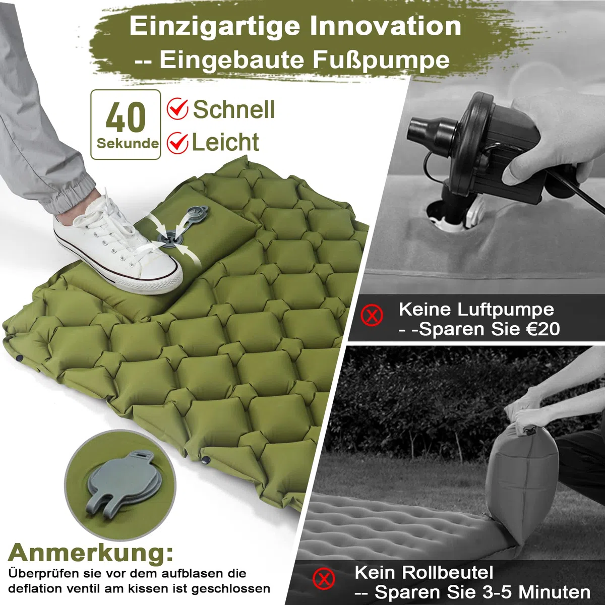 800g Ultraleichte Aufblasbare Isomatte für Camping – R-Wert 3,0 für 4 Jahreszeiten, Langlebige wasserdichte Luftmatratze für Rucksackreisen, Trekking, Outdoor
