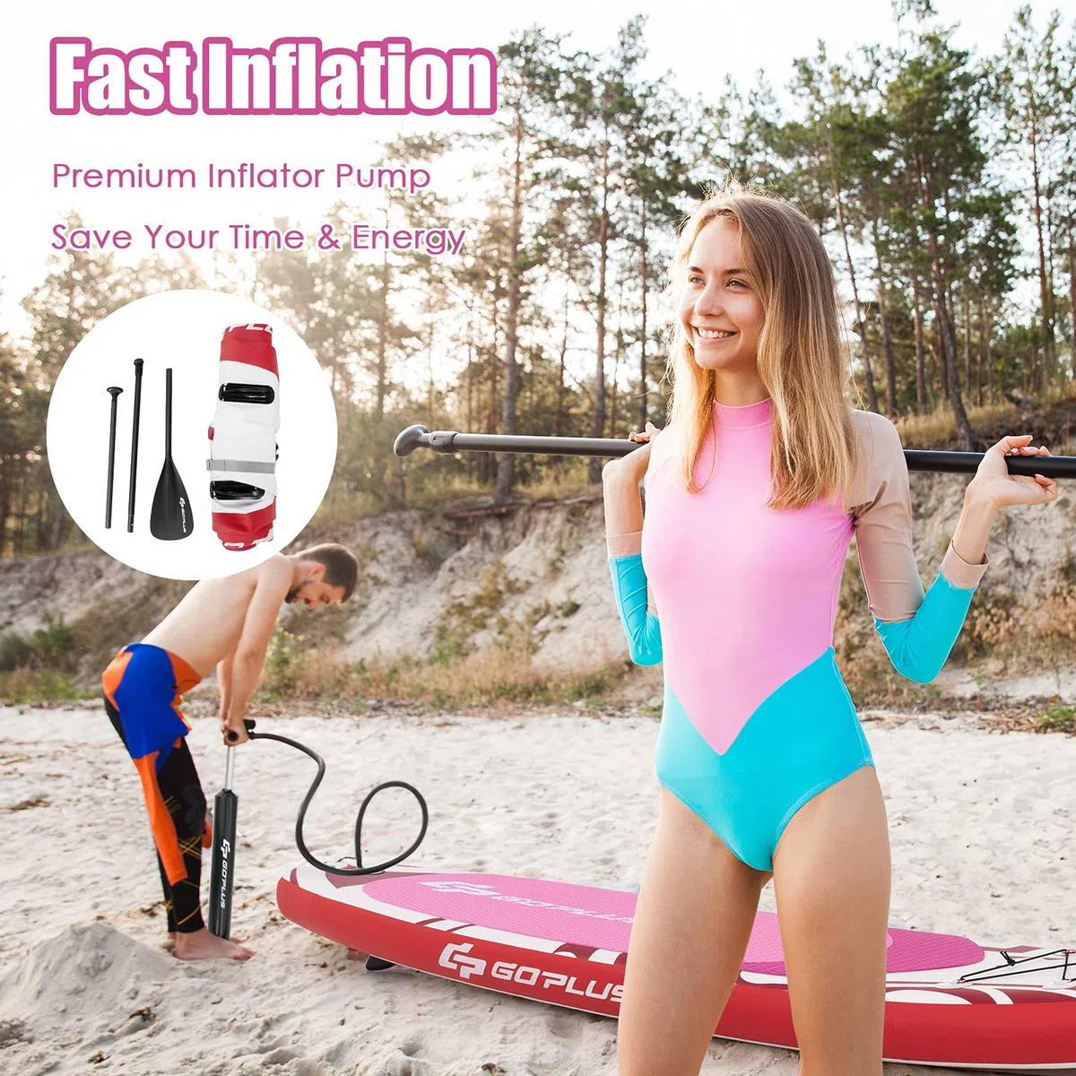 RELAX4LIFE 320/335 x 76 x 15cm SUP Board Set, Aufblasbares Stand Up Paddling Board, Paddelboard mit Sicherheitsleine & Paddel & Pumpe & Rucksack & Reparaturset & 3 Finnen, für Anfänger& Profis