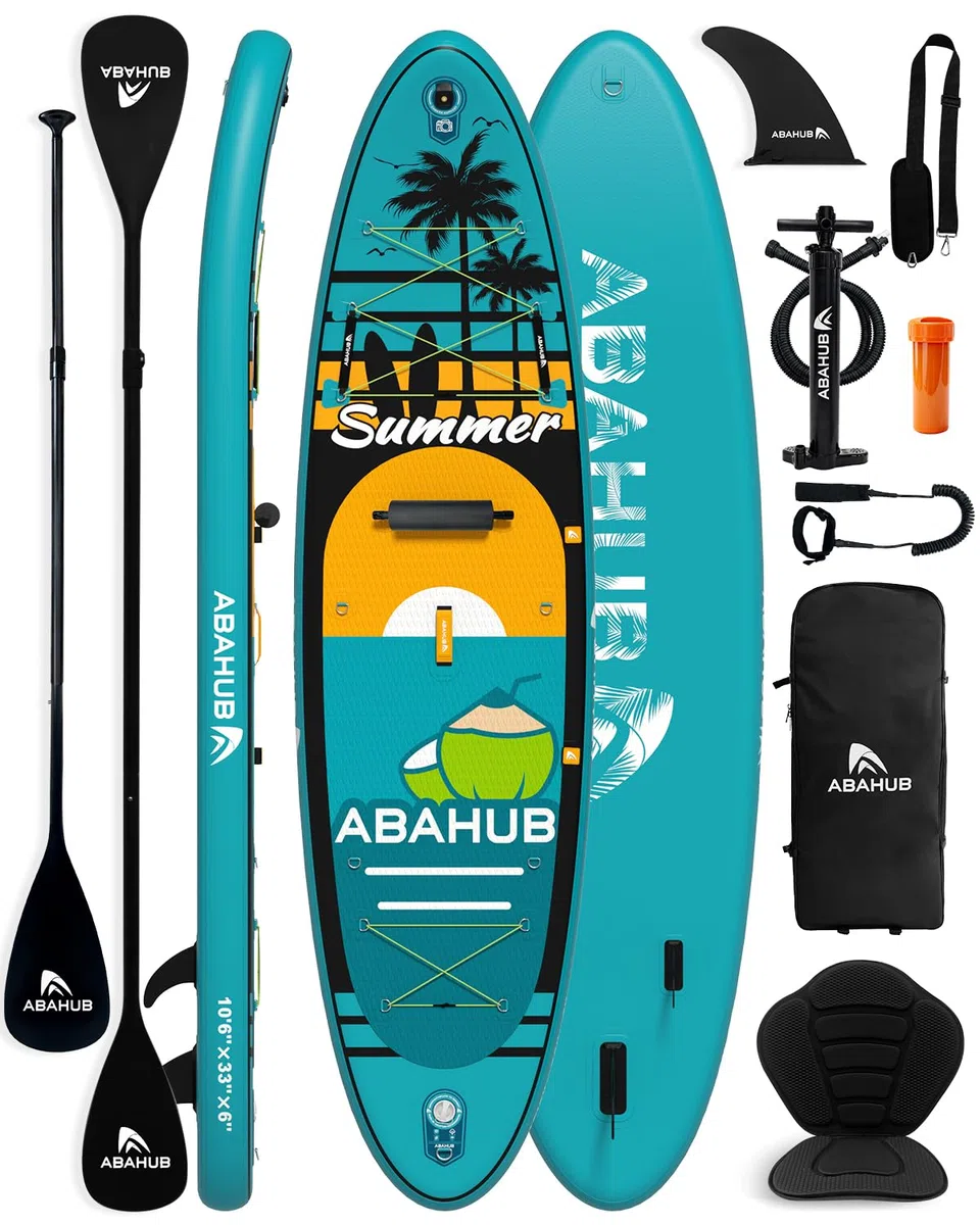 Abahub SUP Board aufblasbar Stand Up Paddling Board Set, Blau/Grün/Orange/Rot Standup Paddle Board mit verstellbarem Aluminiumpaddel,Kajak Sitz,für Kajakfahren, 320x78/84x15cm