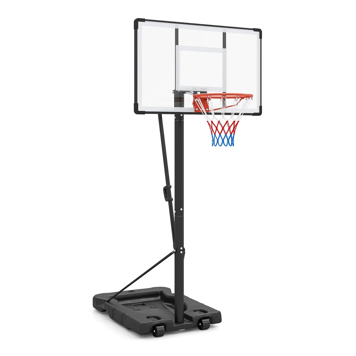 GYMAX Basketballkorb Outdoor, verstellbare Korbhöhe 204-358 cm, Basketballständer mit Rollen & befüllbarer Basis