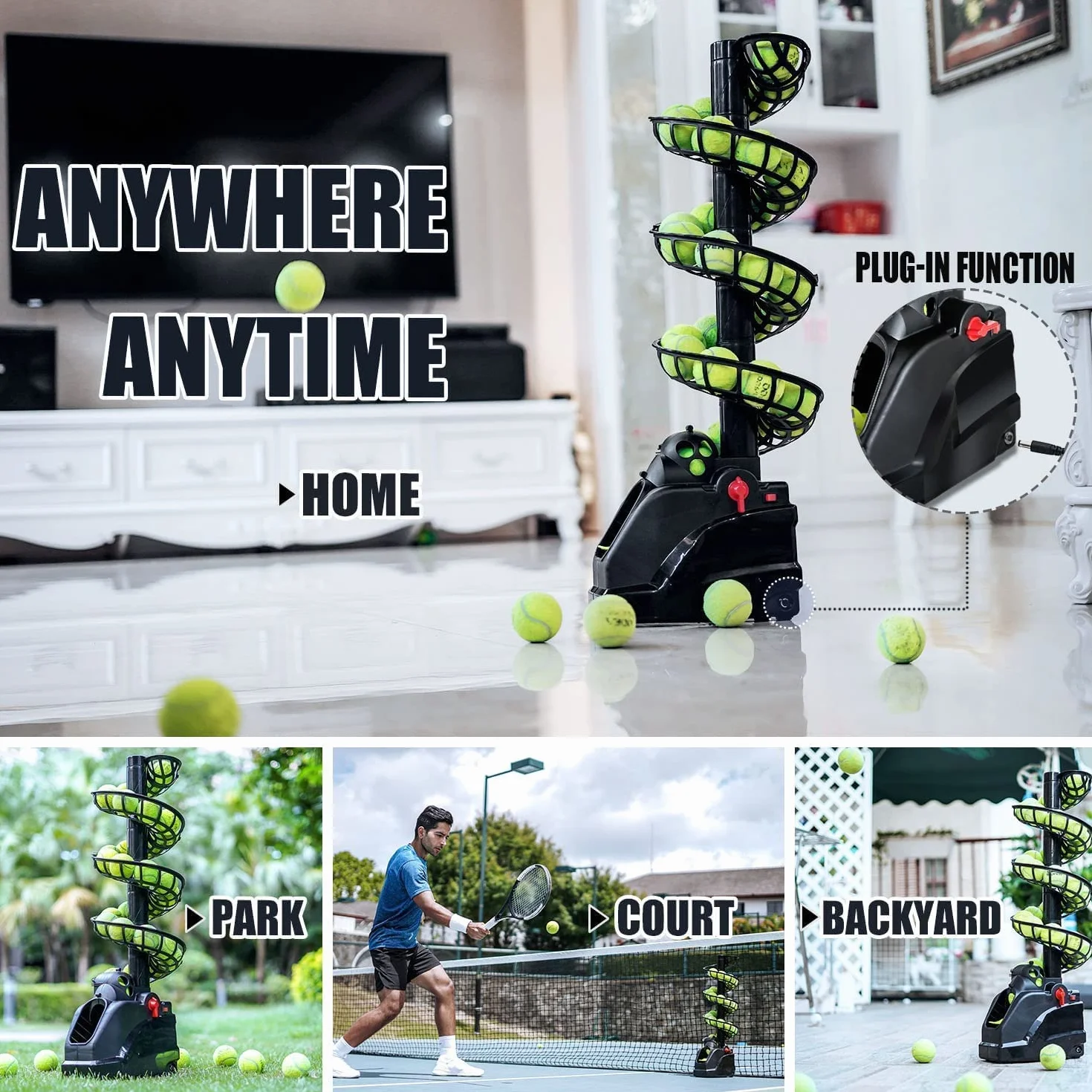 Tennisbälle Maschine(Maximal 30Bälle),Tennisball Trainer für selbsttraining,Anfänger/Kinder/Lehrer/Zuhause/Gericht,genaue effiziente Ballwurfmaschinen für alle Stufen/Alter,AC&Batterie&USB-Kabel