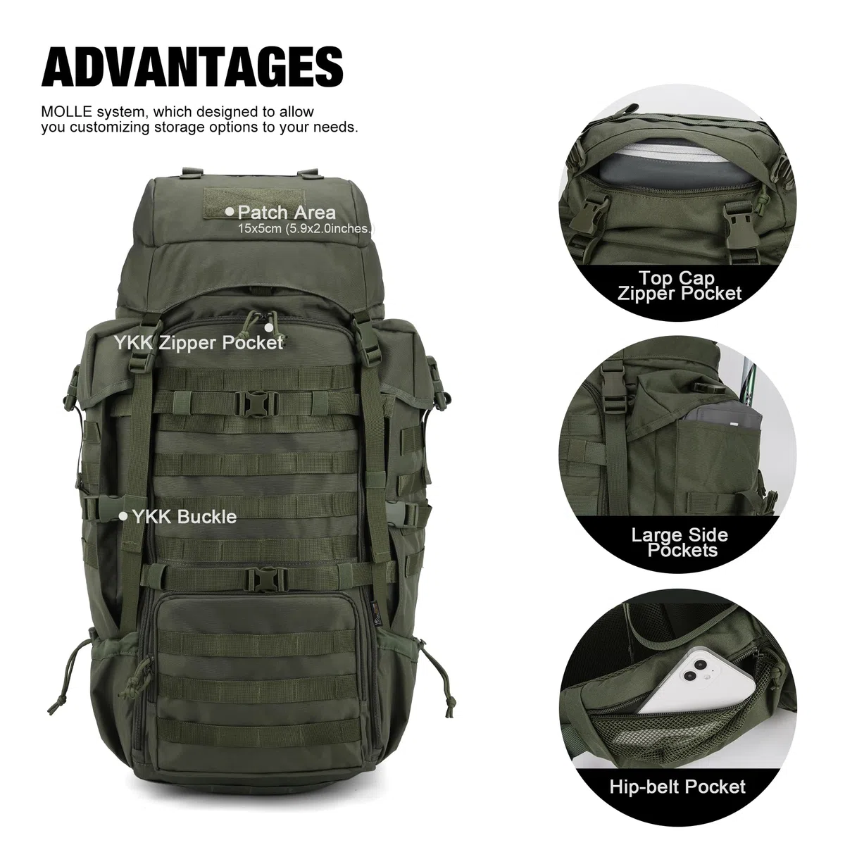 Mardingtop 70L Rucksack Wanderrucksack Trekkingrucksack Großer Taktischer Rucksack Herren mit Regenhülle Backpacking Rucksack für Camping Trekking Bergsteigen Outdoor Reise