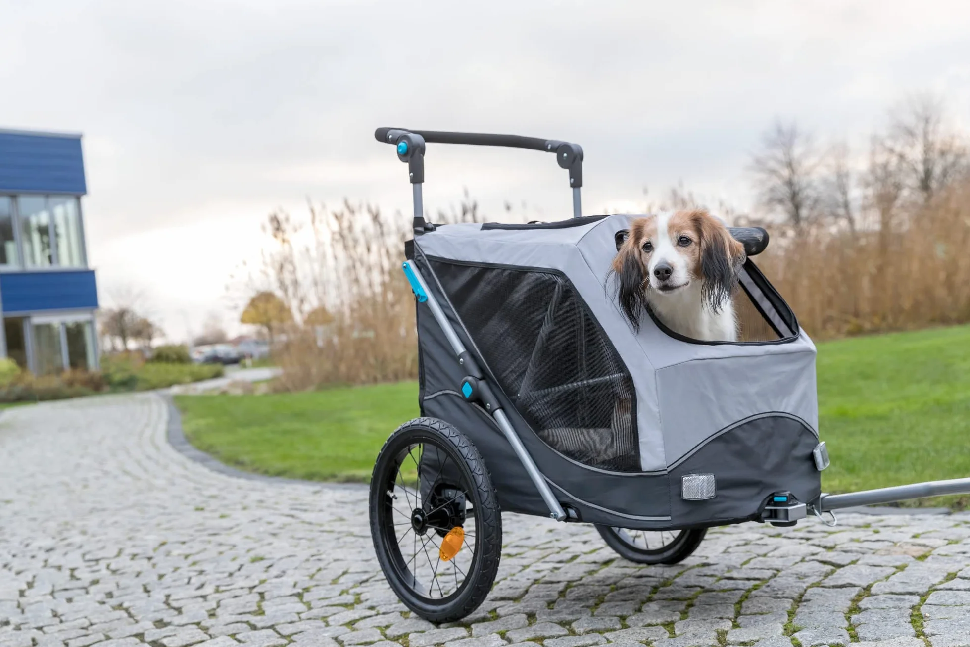TRIXIE Hundeanhänger für das Fahrrad 46 x 50 x 67 cm bis zu 22 kg – reflektierender Hundefahrradanhänger mit praktischer Schnellfaltfunktion – mit integriertem Kissen und Leine, 12796