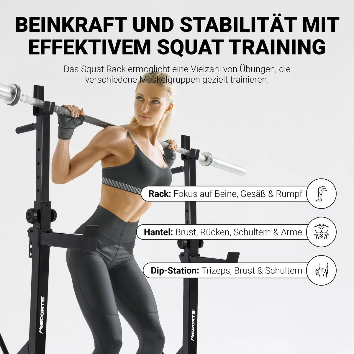 MSPORTS Hantelständer Premium – Höhenverstellbare Langhantel-Ablage & Squat Rack für Home-Gym und Studio – sicher, stabil & platzsparen