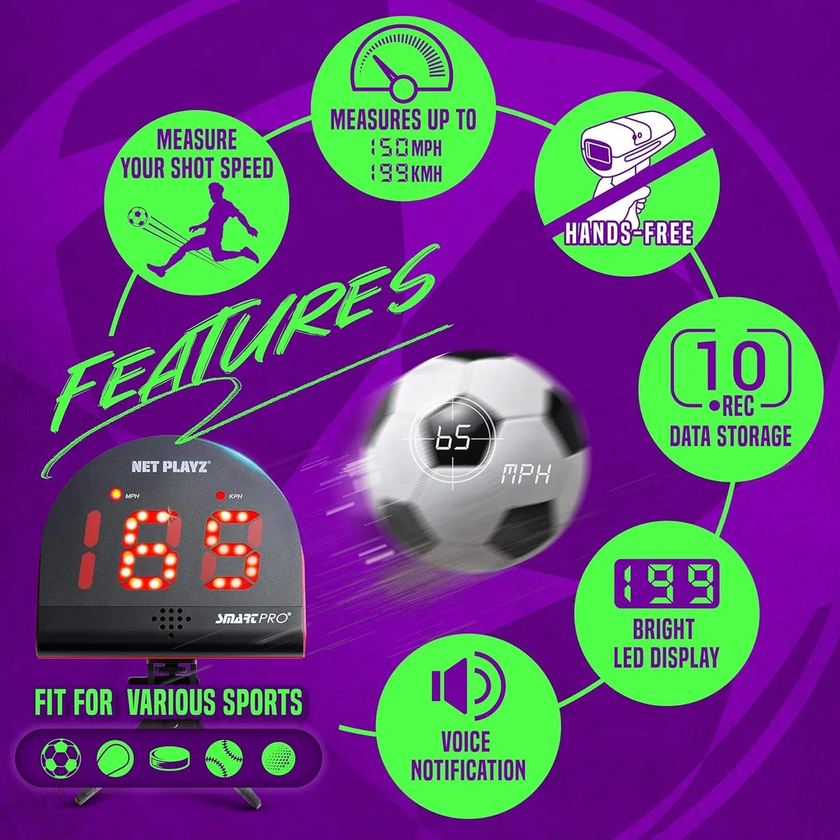NET PLAYZ Unisex, Teenager Nis022132021 Smart Pro Soccer Speed Radar, Schwarz