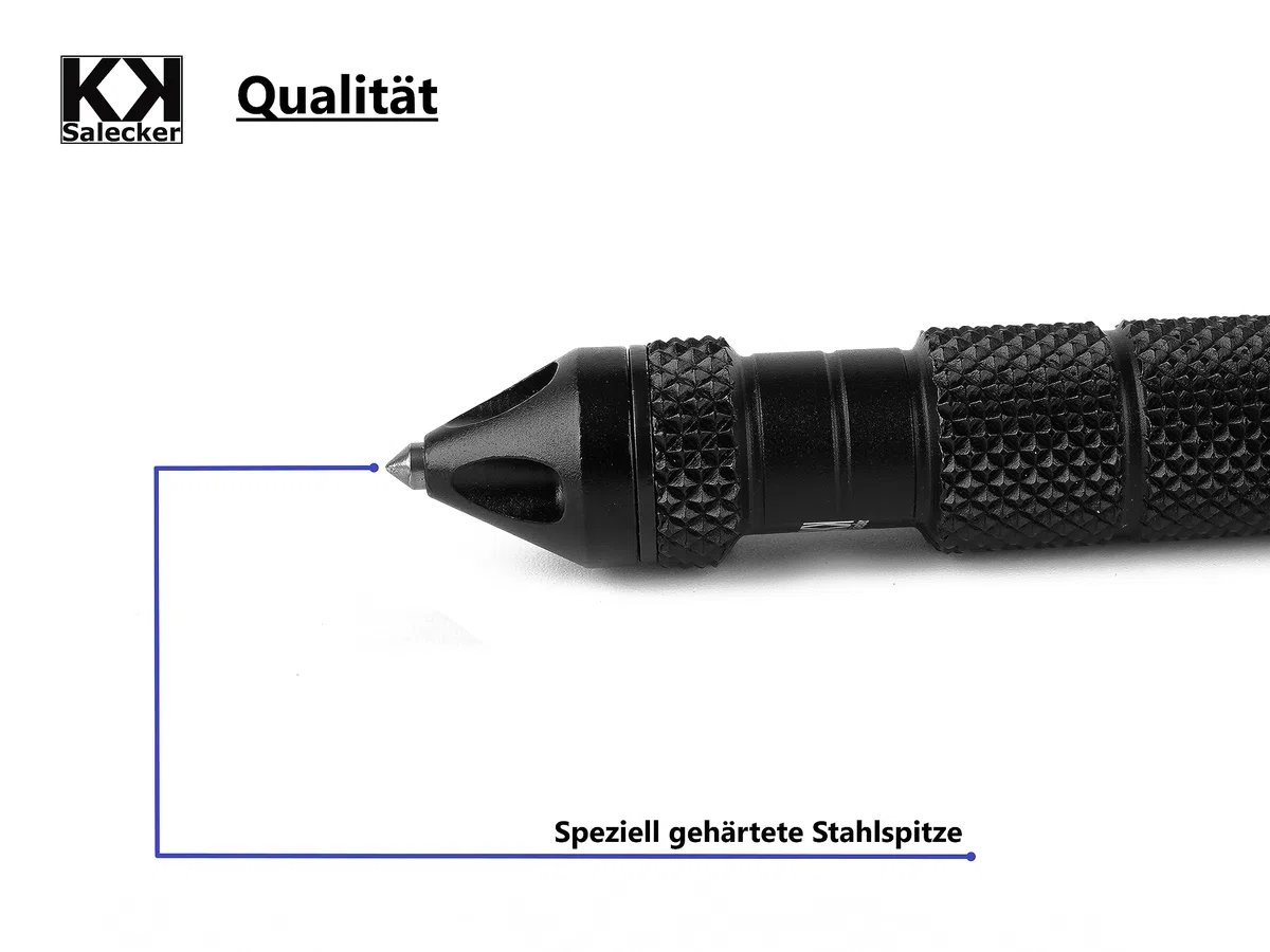 Tactical Pen - Taktischer Kugelschreiber - mit Glasbrecher und Selbstverteidigungs-Tool Kubotan - Multifunktional - EDC - Schwarz