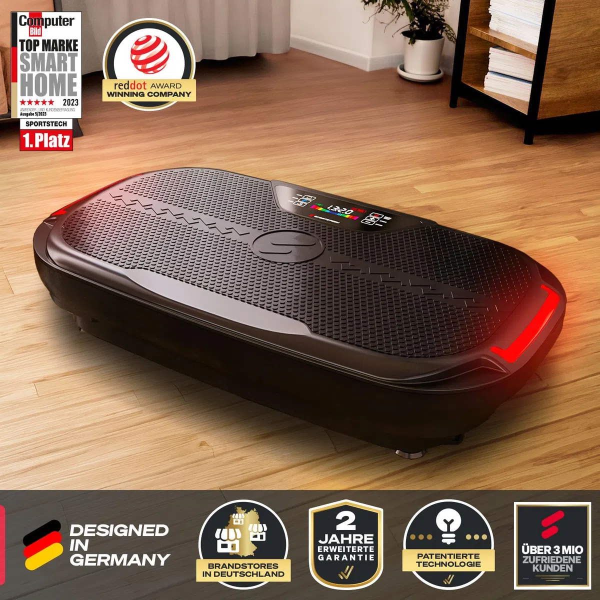 Sportstech VP275 3D Vibrationsplatte für Zuhause mit App-Steuerung, Rüttelplatte für Frauen & Männer, Lymphdrainage, Fettverbrennung & Muskelaufbau, Ganzkörpertraining, LED, Power Ropes, 99 Stufen