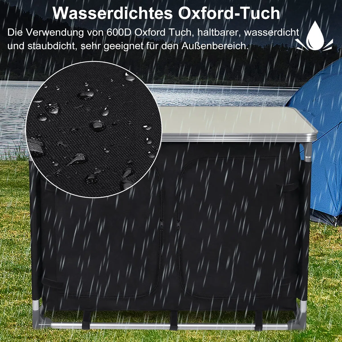 LZQ Campingküche Faltbar Campingschrank Klappbar Camping Küche mit Aluminiumgestell inkl. Tragetasche, Tragbar Campingküche Schrank Zeltschrank für Camping Reisen Garten Balkon Party (Type C)