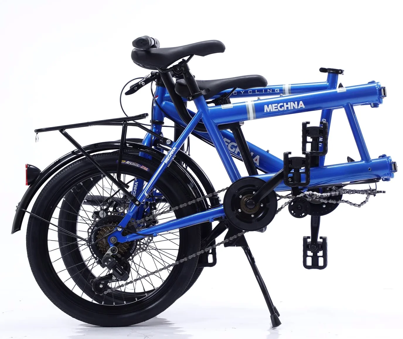 Klassisches Tandem Fahrrad - Faltbare Adult Beach Cruiser Bike mit 7 Geschwindigkeiten, Familie 3-Säseer, Blau