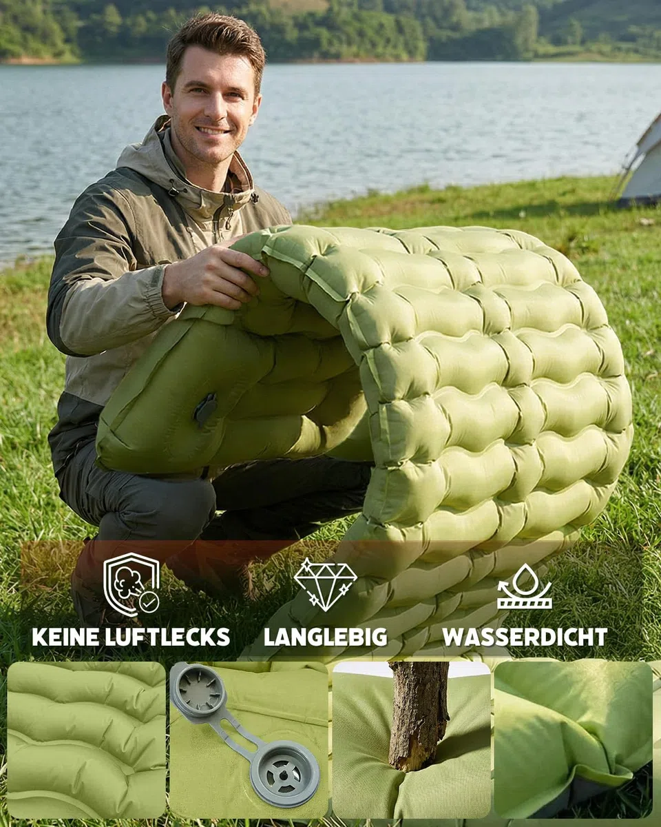 Camping Doppelt,Ultraleichte Isomatte Aufblasbar mit Integriertem Kissen & Fußpumpe, Kompakte Camping Schlafmatte Wasserdicht für Trekking, Backpacking, Reisen und Zelt,185 * 135 * 15(cm)