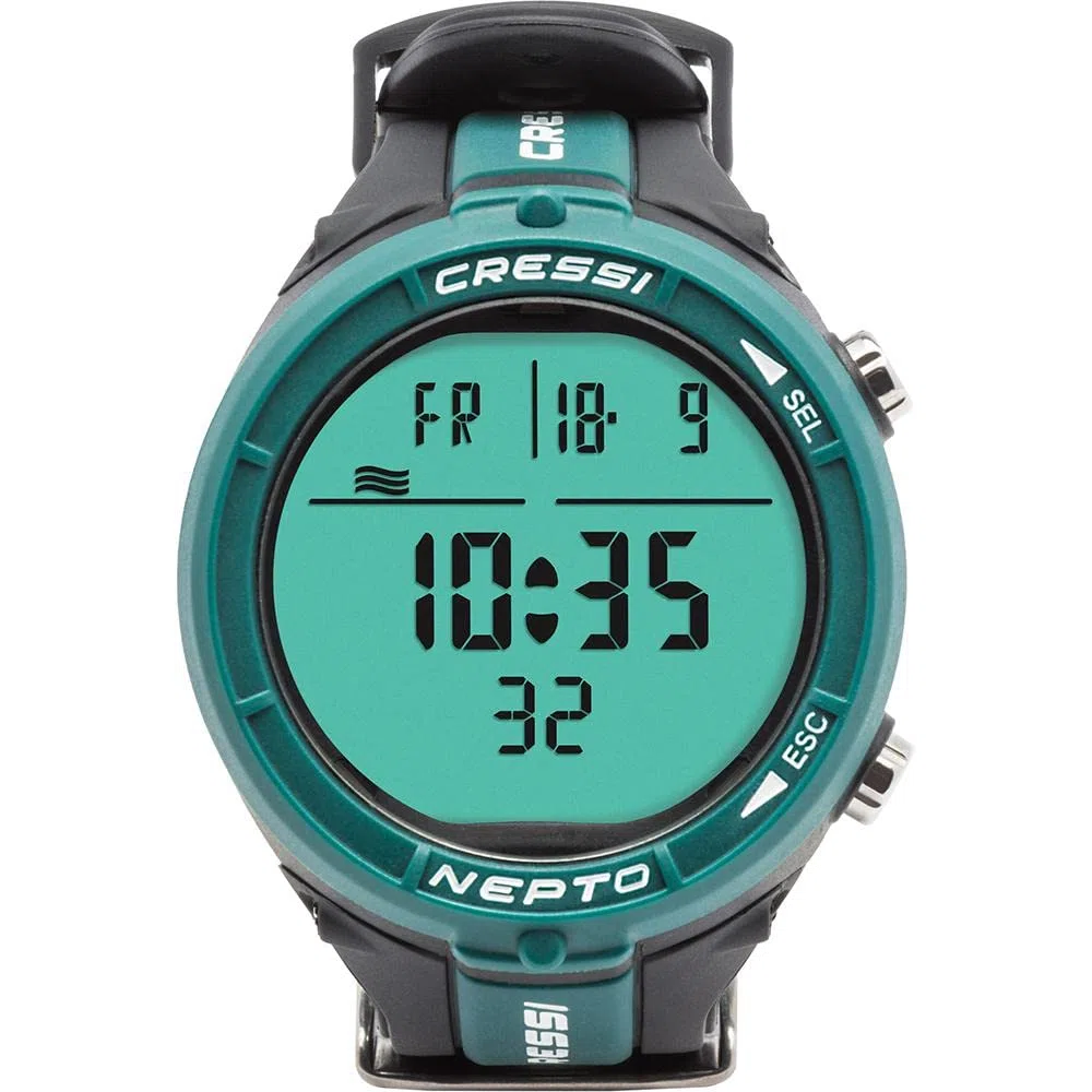 Cressi Nepto Apnoetauchcomputer Armbanduhr – Hergestellt in Italien – Taravana- und Lungenödemschutz – Hochkontrast-Display, 120 Meter wasserdicht – Lange Batterielaufzeit, Gezeitenanzeige