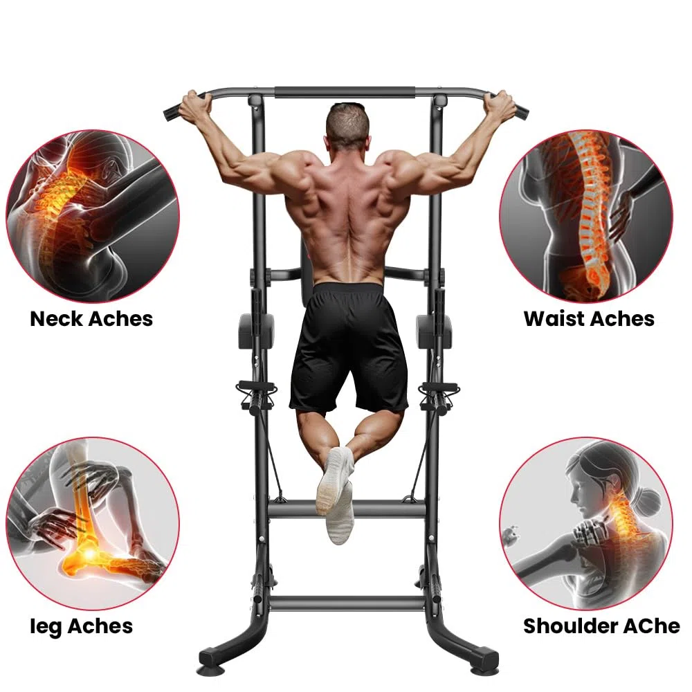 Power Tower Klimmzug- & Dip-Station für das Heim-Fitnessstudio – Verstellbare Höhenspanne, 150 kg Tragkraft mit rutschfesten Saugnäpfen, H-Stahl-Basis Power Rack