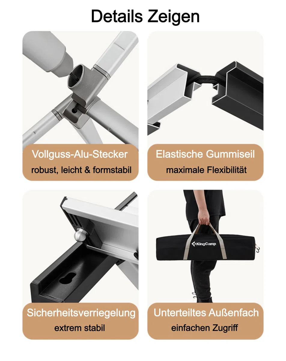 KingCamp Aluminium Campingtisch Klapptisch Couchtisch Gartentisch Tisch Leicht für 4-6 Personen
