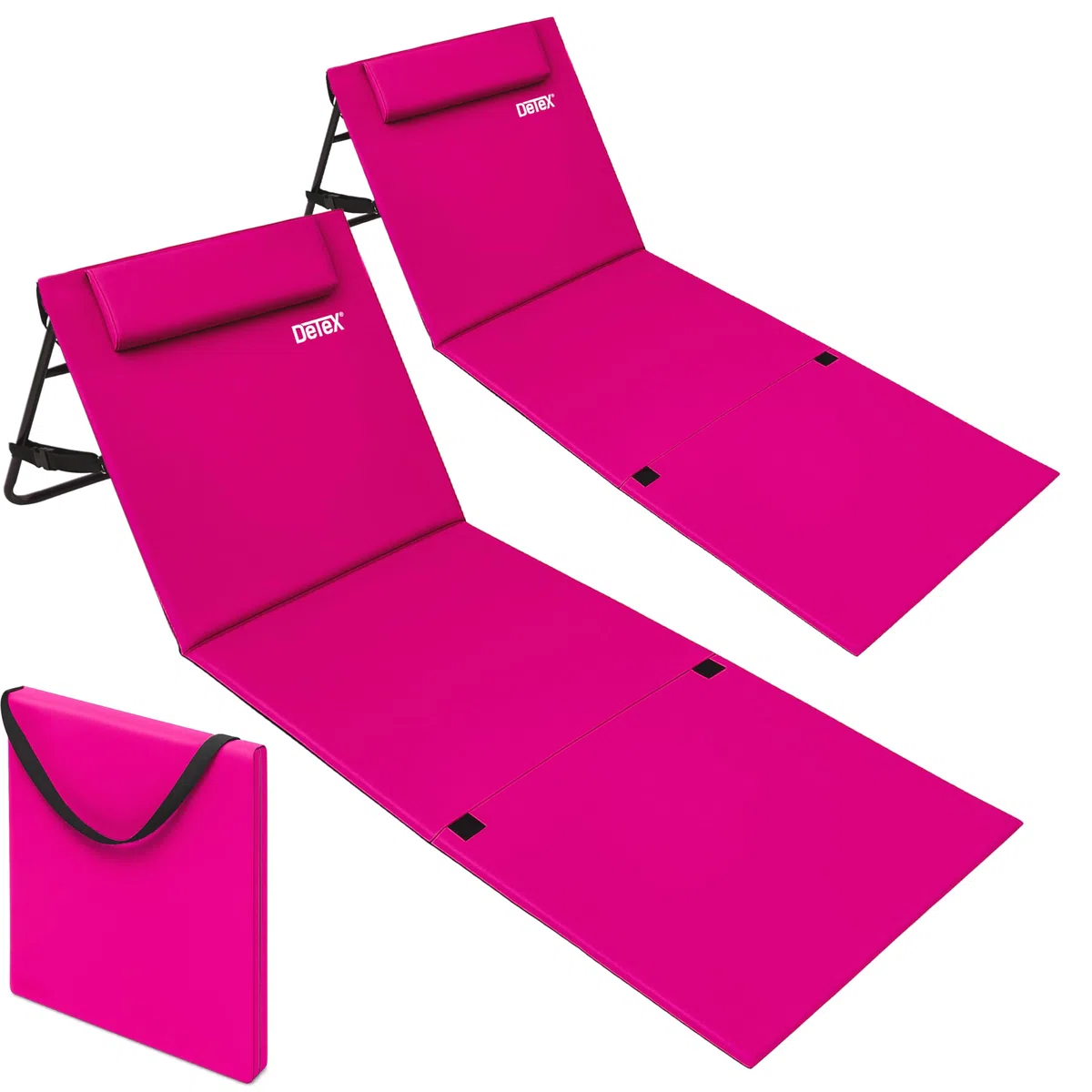 Detex 2er Set Strandmatte mit Rückenlehne Gepolstert Klappbar Sonnenliege Pink