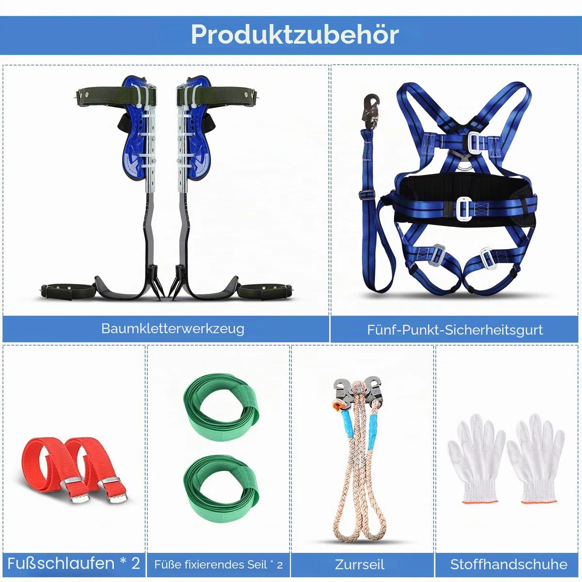 Baumklettern Ausrüstung Set,Höhen Verstellbar Tree Climbing Spike, Halteseil Steigeisen Klettergurt,Tree Climbing Spike Baumkletterwerkzeug Sicherheitsgurt Fallschutz