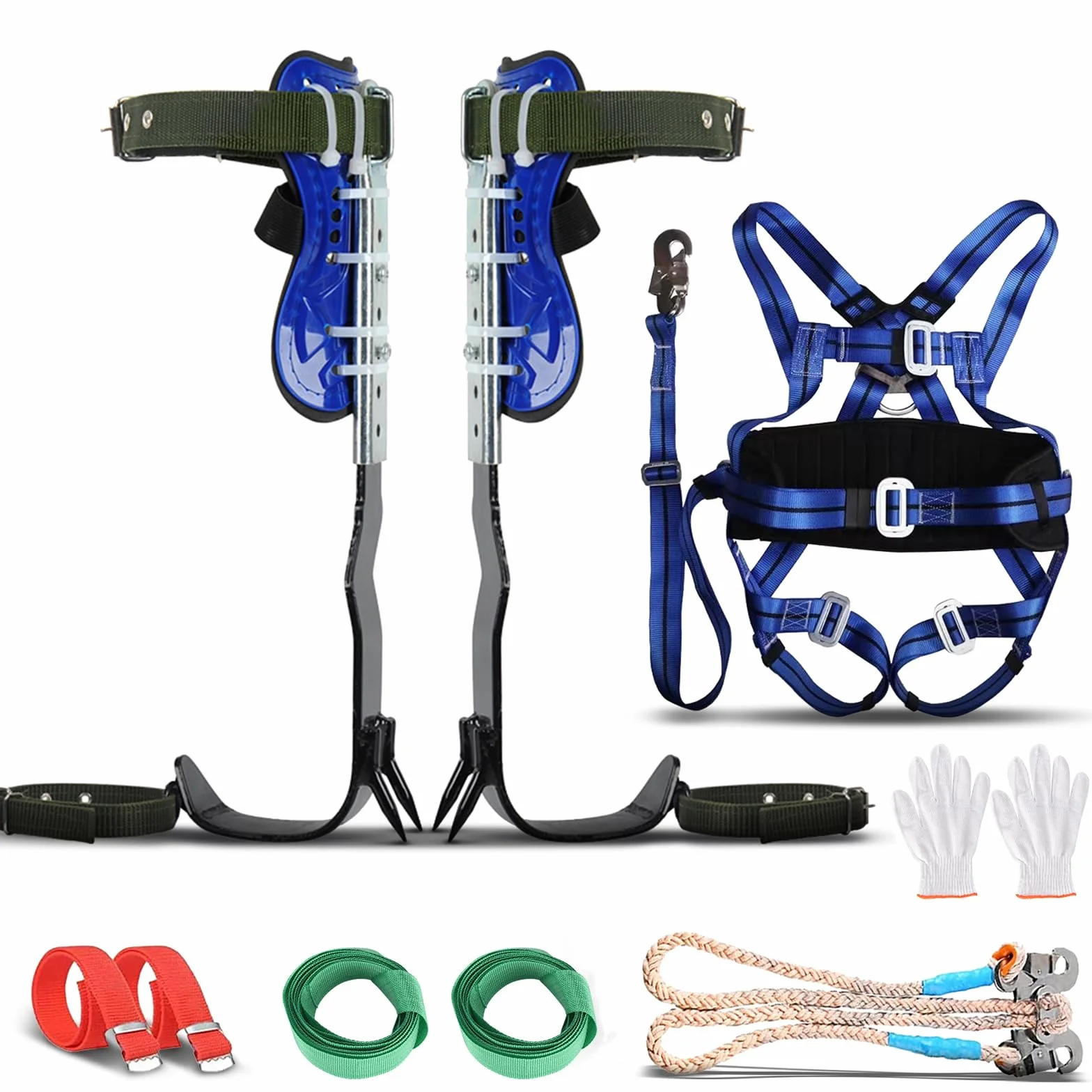 Baumklettern Ausrüstung Set,Höhen Verstellbar Tree Climbing Spike, Halteseil Steigeisen Klettergurt,Tree Climbing Spike Baumkletterwerkzeug Sicherheitsgurt Fallschutz