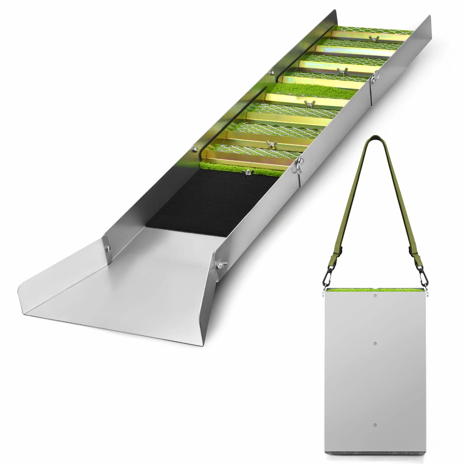 Goldwaschrinne 127 cm klappbar, Aluminium Goldwaschpfanne faltbar, Goldwasch Equipment mit Bergmannsmoos, tragbare Goldsuchrinne für Fluss Bach, Goldwaschen Einsteiger Profi