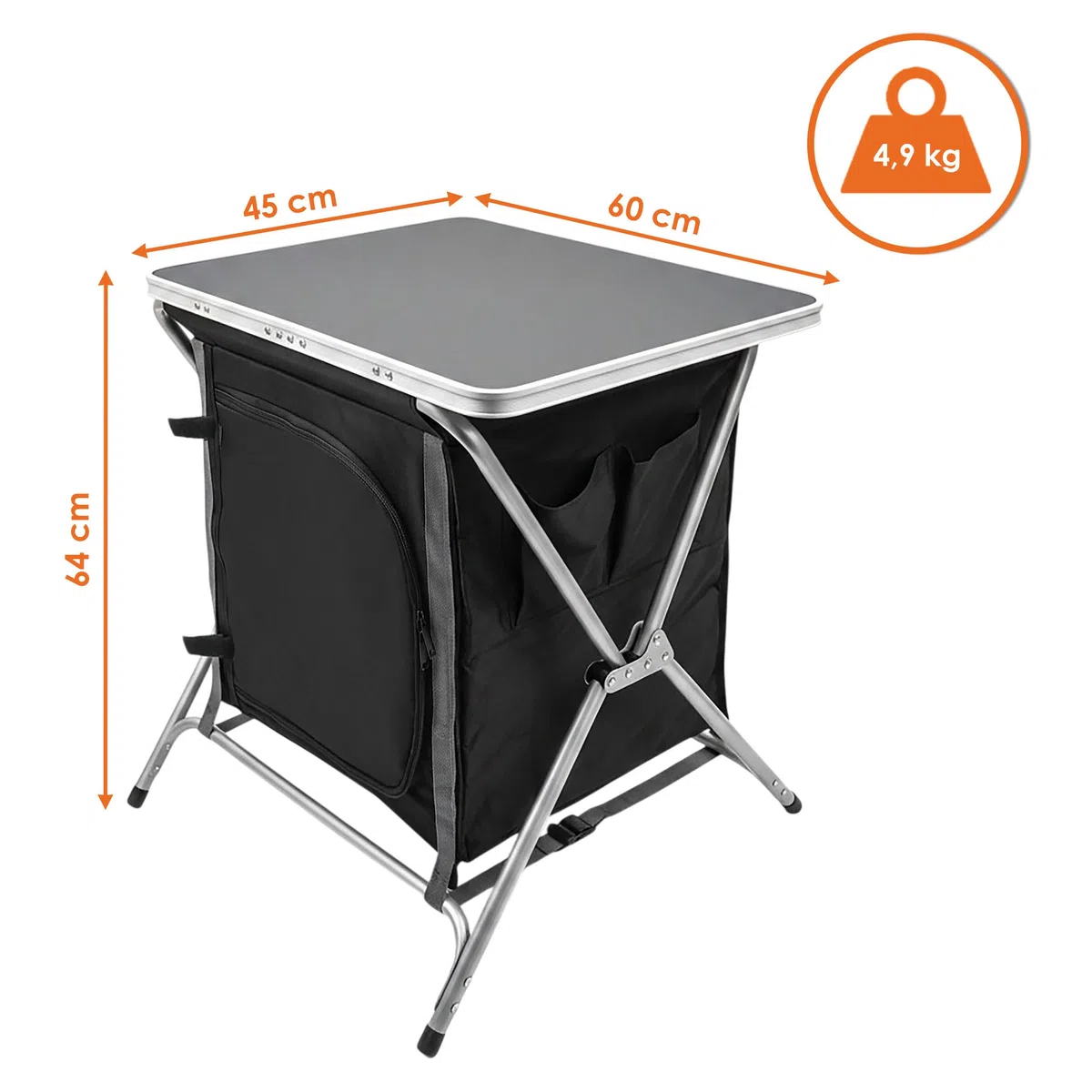 Spetebo Alu Campingschrank Faltbar - 64x60x45cm - Camping Faltschrank Campingtisch Mehrzweckschrank Küche Vorzelt Zubehör - Grau/Schwarz
