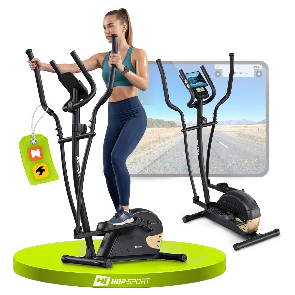 Hop-Sport Crosstrainer Focus Ellipsentrainer mit Trainingscomputer Pulssensoren Tablethalterung 120 kg