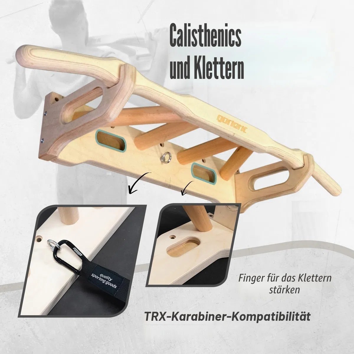 Multifunktionale Klimmzugstange Wandmontage, Holz, Rutschfest, Mehrere Griffe, Einfache Montage, Bis 200 kg Belastbar