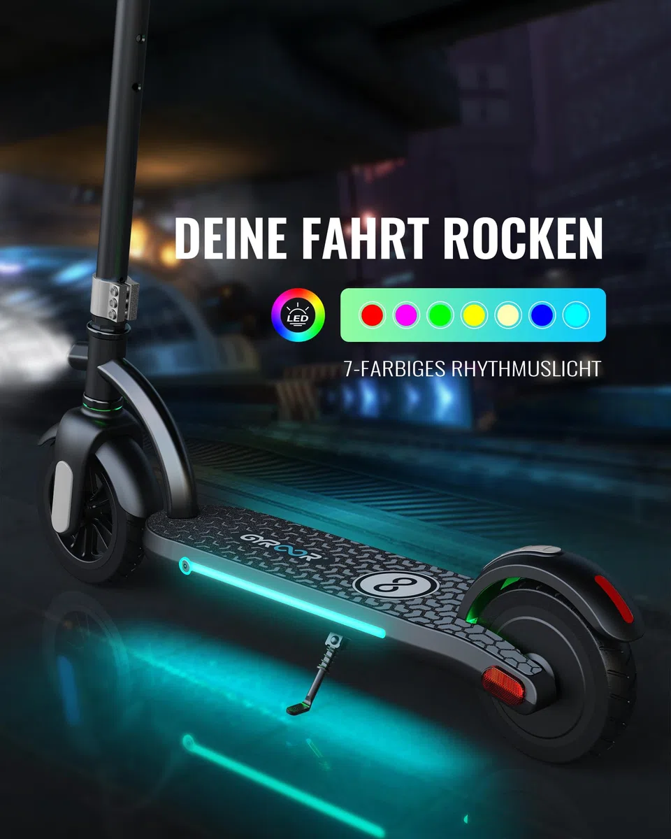 Gyroor E-Scooter Kinder (8-12-16 Jahre), Doppelbremse Elektroroller für Kinder 16Km/h, LED-Anzeige,180W Motor Höhenverstellbarer E Roller Kinder, Geschenk für Kinder und Jugendliche