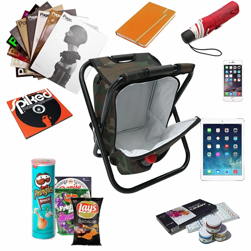 Sitzrucksack Klapp Campingstuhl Hocker Rucksack mit Kühler isolierte Picknick Tasche, Camouflage Portable Wandern Sitz Tisch Tasche für Outdoor Indoor Fishing Travel Beach BBQ