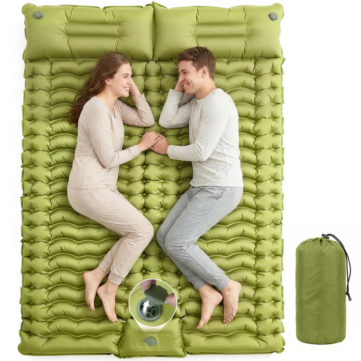 Camping Doppelt,Ultraleichte Isomatte Aufblasbar mit Integriertem Kissen & Fußpumpe, Kompakte Camping Schlafmatte Wasserdicht für Trekking, Backpacking, Reisen und Zelt,185 * 135 * 15(cm)