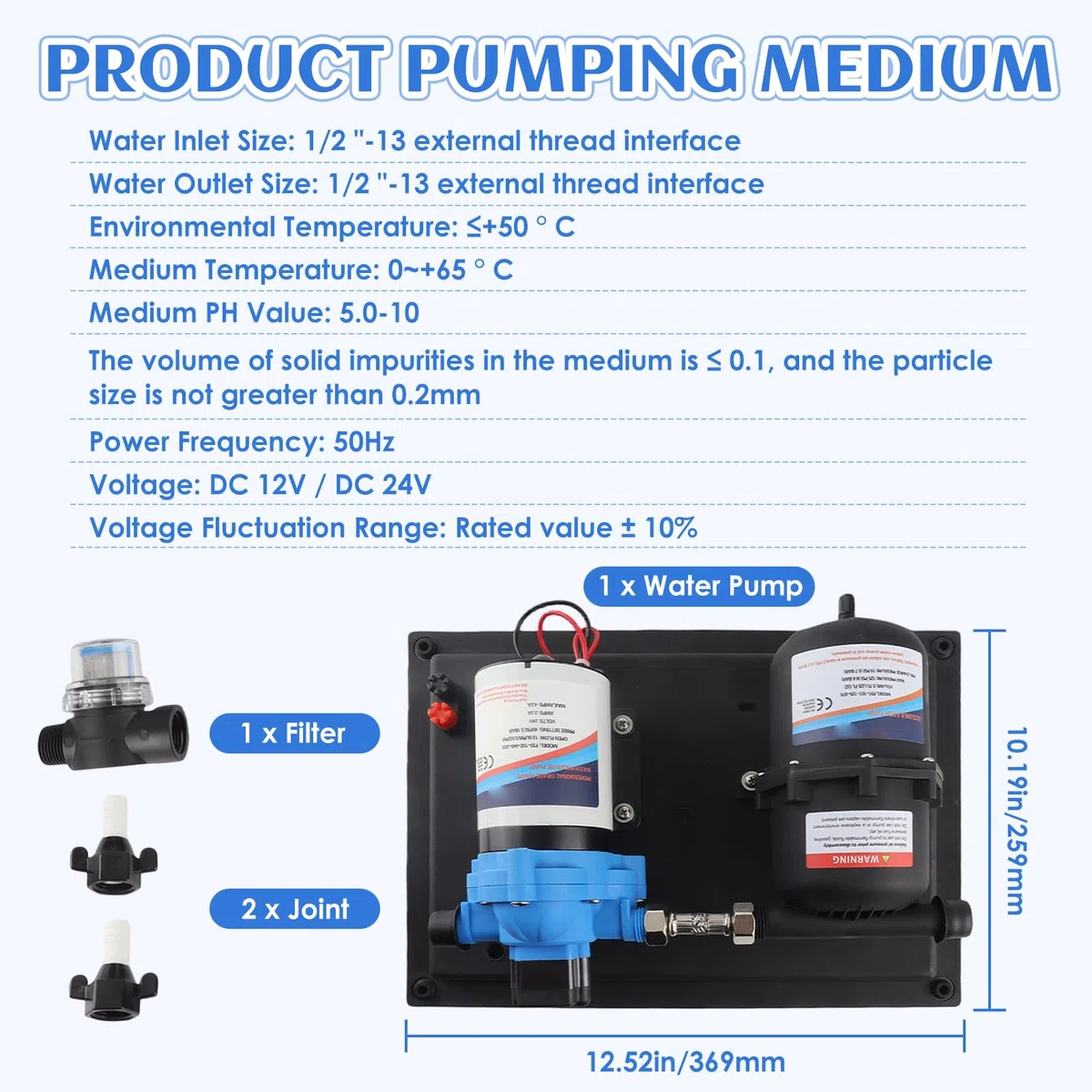 Buachois Wasserpumpen, DC 24V RV Wasserpumpenset, 36.9 * 25.9cm Druckpumpe, 45PSI/13.5 LPM Wohnmobil Pumpendrucktank Selbstansaugende Membranpumpe mit Eingebautem Druckschalter für Bootsanhänger