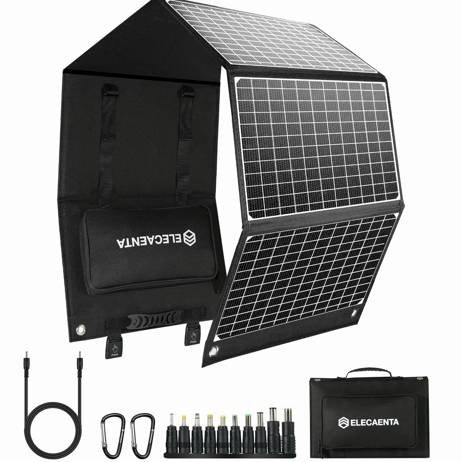 ELECAENTA 60W Faltbar Solar Ladegerät ETFE Monokristallinem Solarpanel USB-C PD45W USB QC3.0 DC 18V Wasserdicht