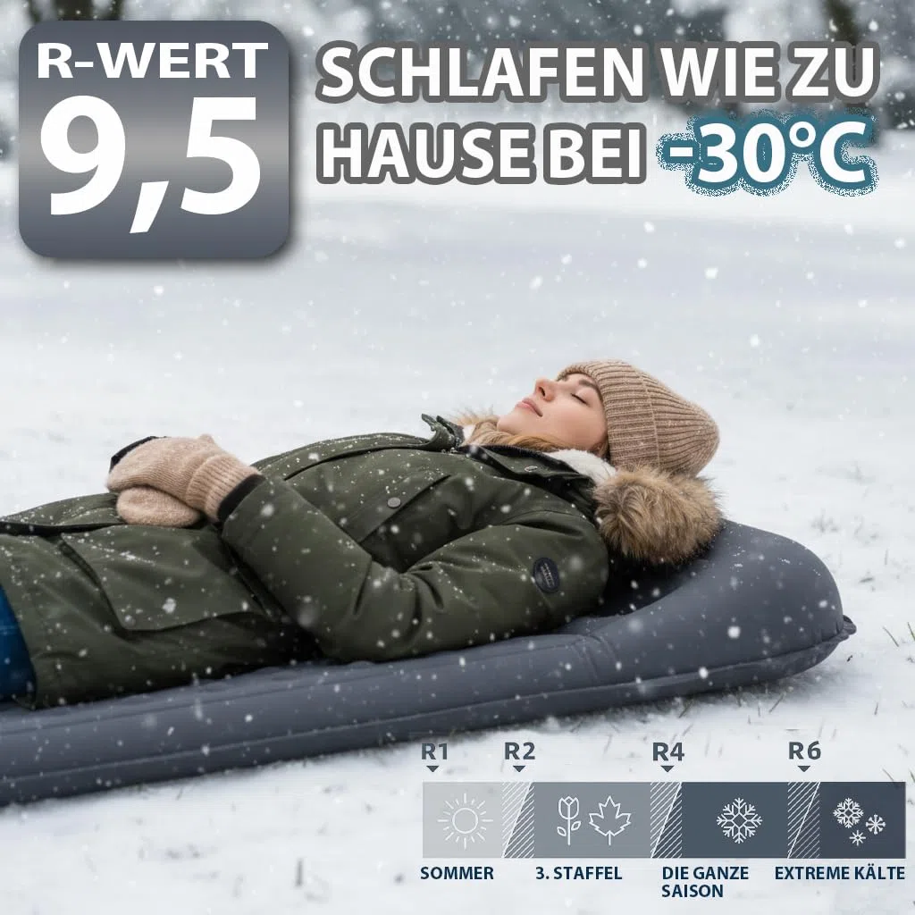 HiiPeak Isomatte R-Wert 9,5 – Extra Thermal Camping Matratze mit Kissen, Isolierte Luftmatratze aus Schaumstoff für Winter & Sommer, Bequeme Schlafmatte für Camping, Outdoor, Wandern & Zelt