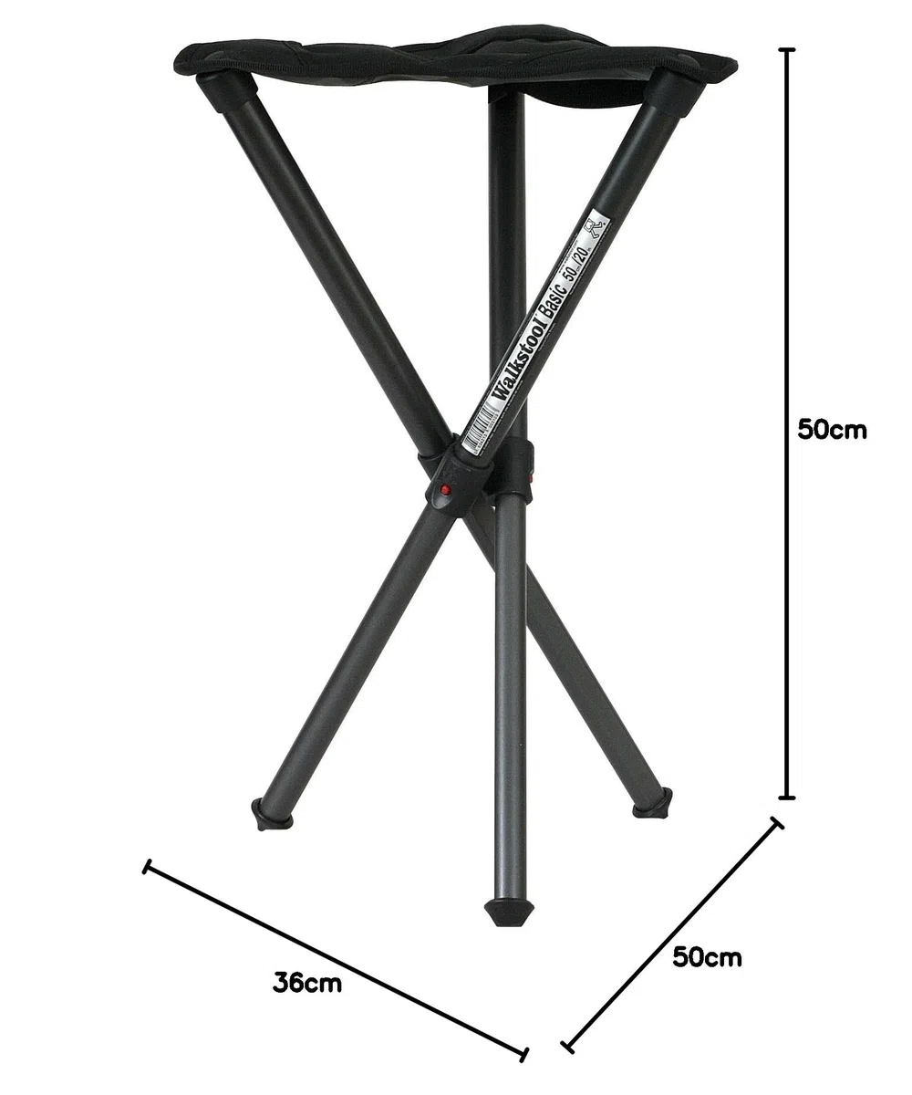 Walkstool - Modell Basic - 3-Beiniger Klapphocker aus Aluminium - Faltbar - 2 wählbare Modelle mit den festen Sitzhöhen 50 und 60 cm - Belastbar mit 150 Bis 175 kg - Hergestellt in Schweden