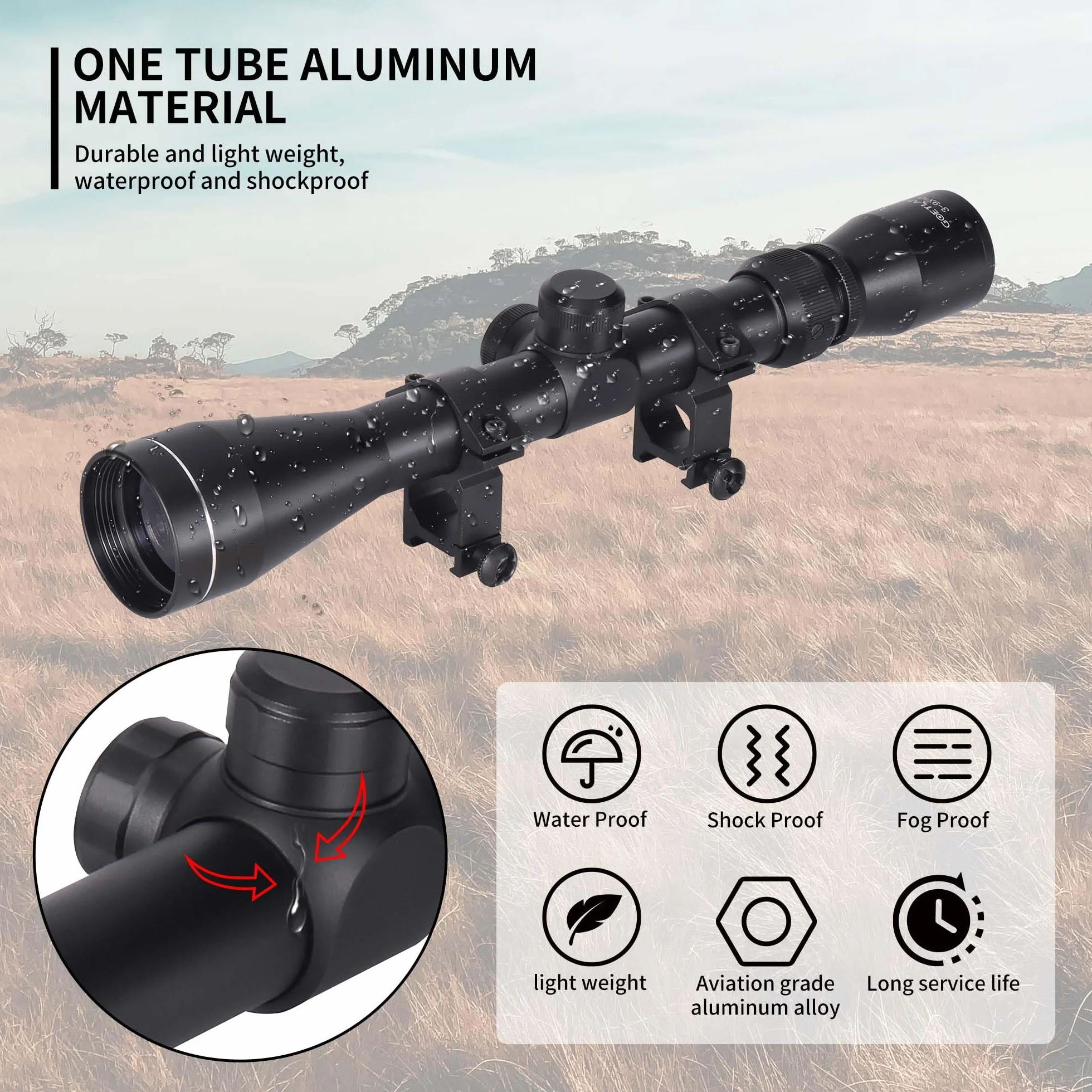 Goetland Gewehr Zielfernrohr 3-9x40 Airsoft Crosshair Optik R4 Absehen mit Montage Ringe SFP für Taktische Jagd Luftgewehr Sportschützen