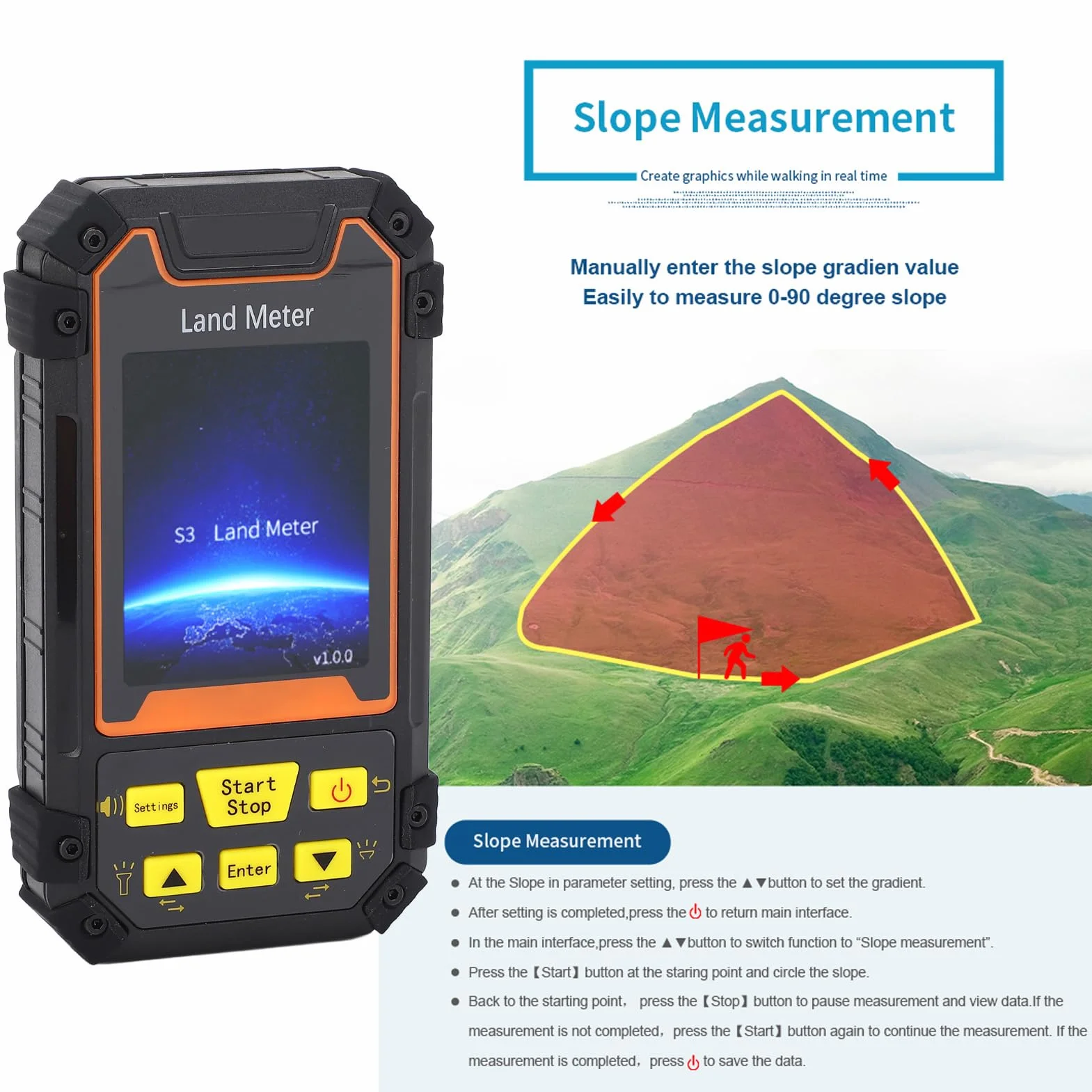 Landmessgerät gps messgerät grundstück 2,4 -Zoll -Farbbildschirm GNSS Handheld Land Messgerät, Mini Tragbare Handschuh -Messwerkzeug für Handheld GPS de mano
