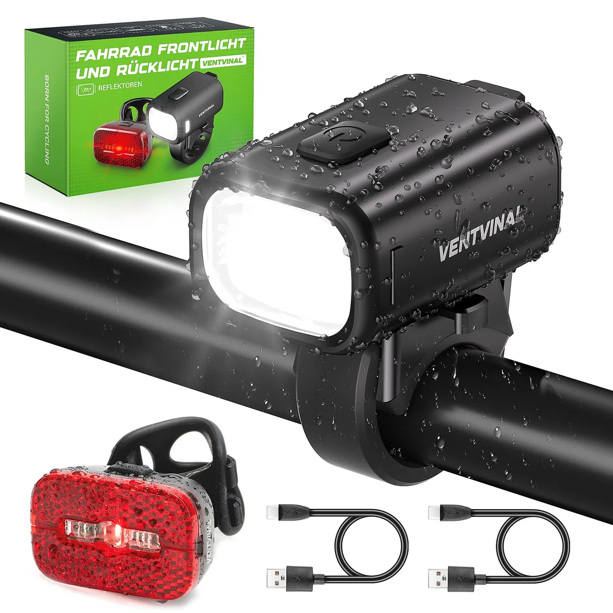 Fahrradlicht Led Set, Stvzo Zugelassen Fahrradlicht USB Aufladbar mit Batterie Aufforderung, Fahrradbeleuchtung Set, Vorne und Rücklicht Fahrrad Akku, IPX5 Wasserdicht mit Reflektor