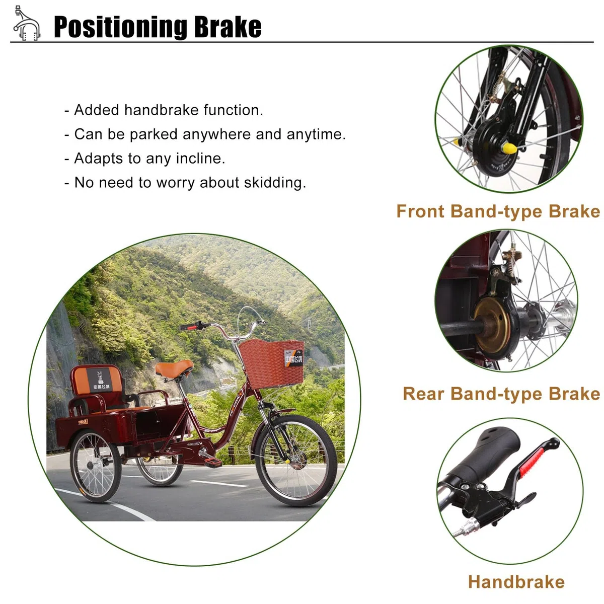 Dreirad Erwachsene Fahrrad für Transport von Passagieren und Ladung, 20-Zoll-Dreirad für Männer/Frauen/Senioren, höhenverstellbares Cruiser-Fahrrad für Radfahren/Ausflüge