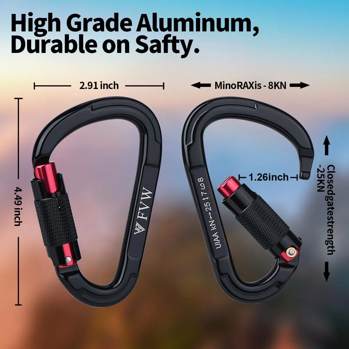 25KN Karabiner Klettern Kletterausrüstung,Locking Kletterkarabiner Clips für Hängematten, Schaukel, Locking Hundeleine und Geschirr, Camping, Wandern & Utility