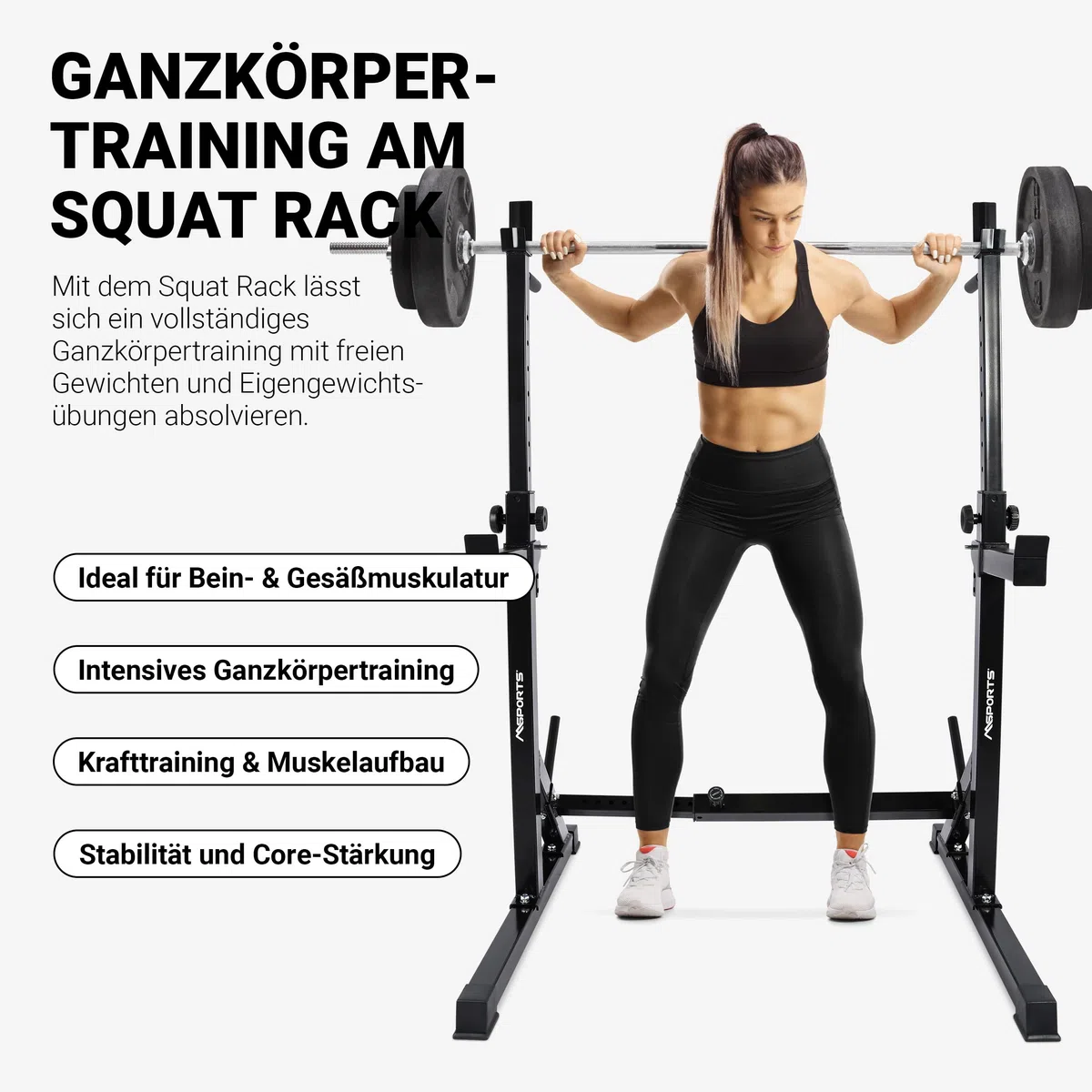 MSPORTS Hantelständer Premium – Höhenverstellbare Langhantel-Ablage & Squat Rack für Home-Gym und Studio – sicher, stabil & platzsparen