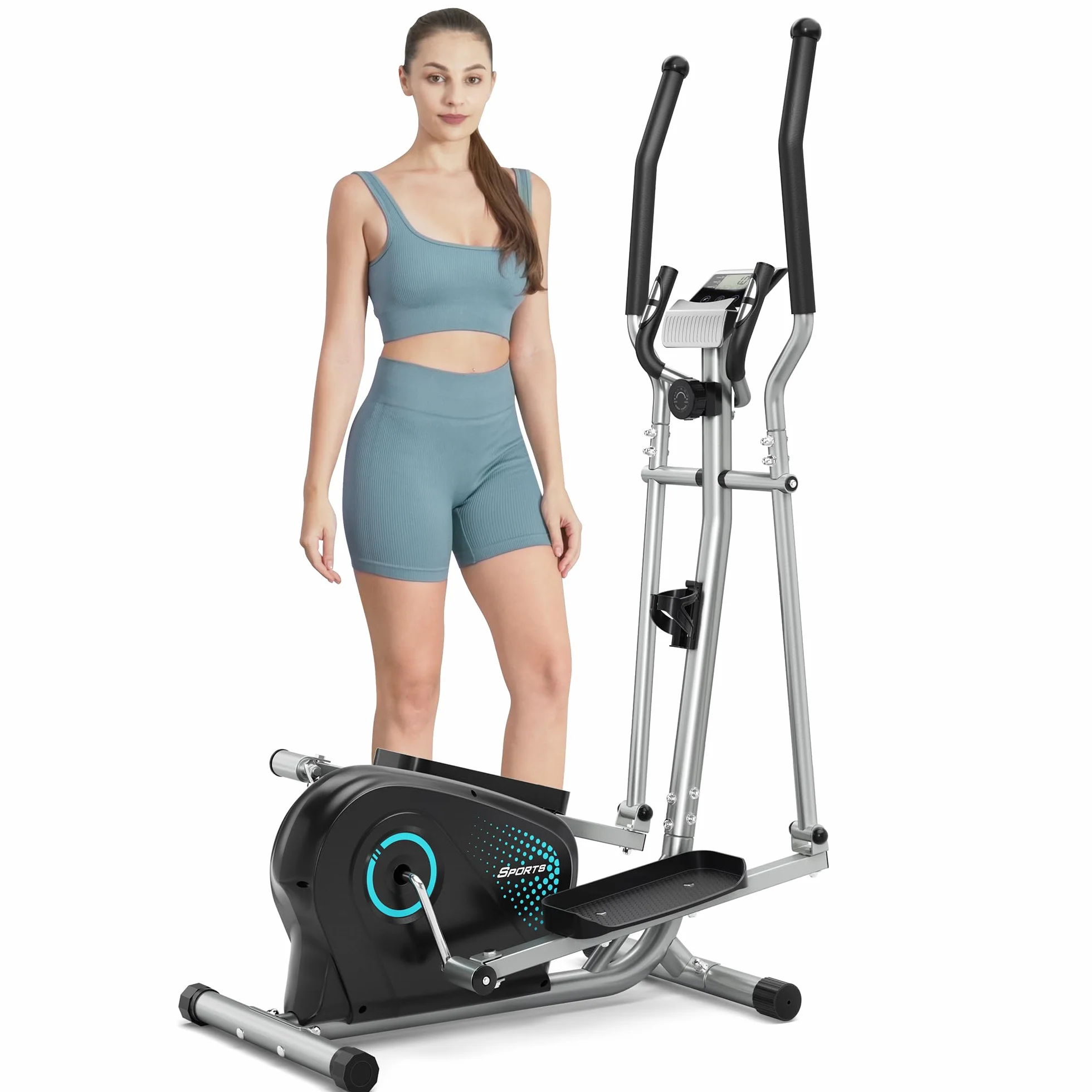 Dripex Crosstrainer Ellipsentrainer 16-stufiger Widerstand 6KG Magnetisches Schwungrad Pulssensor LCD Monitor