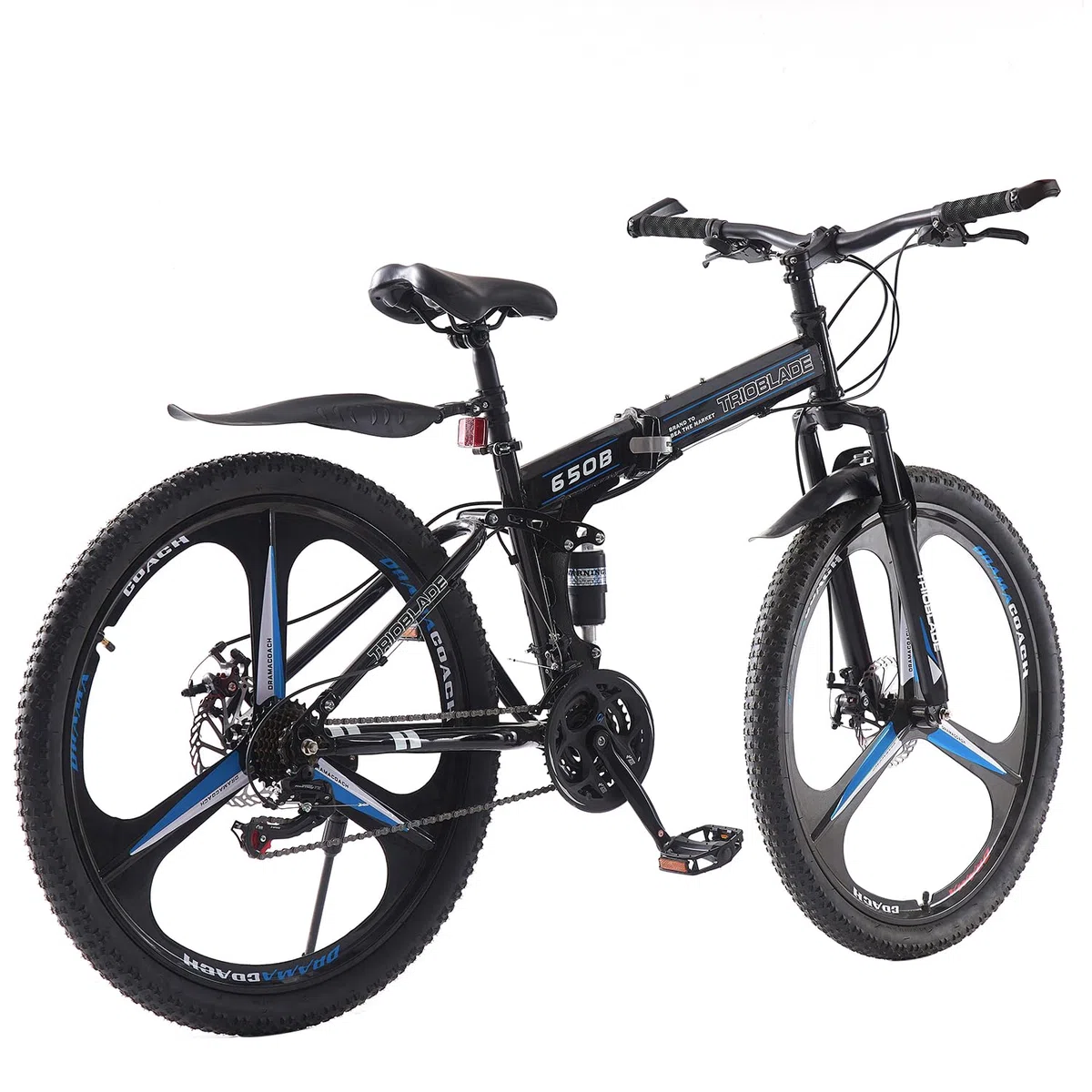 24/26/27.5 Zoll Klappbares Mountainbike, 21 Gänge MTB Fahrrad mit High-Carbon Stahlrahmen, Doppel Scheibenbremsen 21 Gang Schaltung Vollfederung, Herrenrad Damenrad