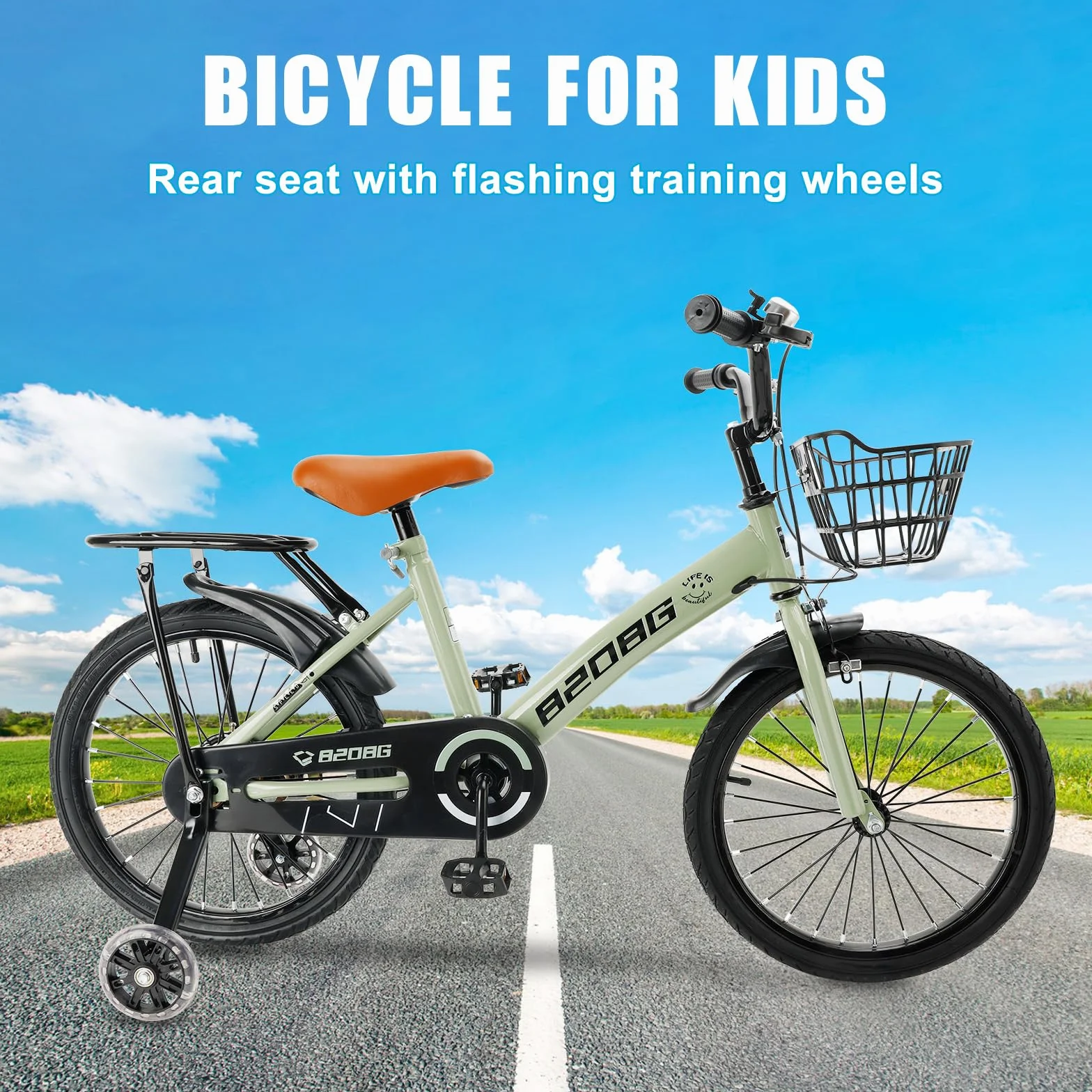 18 Zoll Kinderfahrrad, Hochwertiger Kohlenstoffstahlrahmen, Verstellbarer Sitz & Lenker, Doppelbremsen, Integrierte Naben, Abnehmbarer Korb, Stützräder, Komfortabler Sattel, Jungen/Mädchen Fahrrad