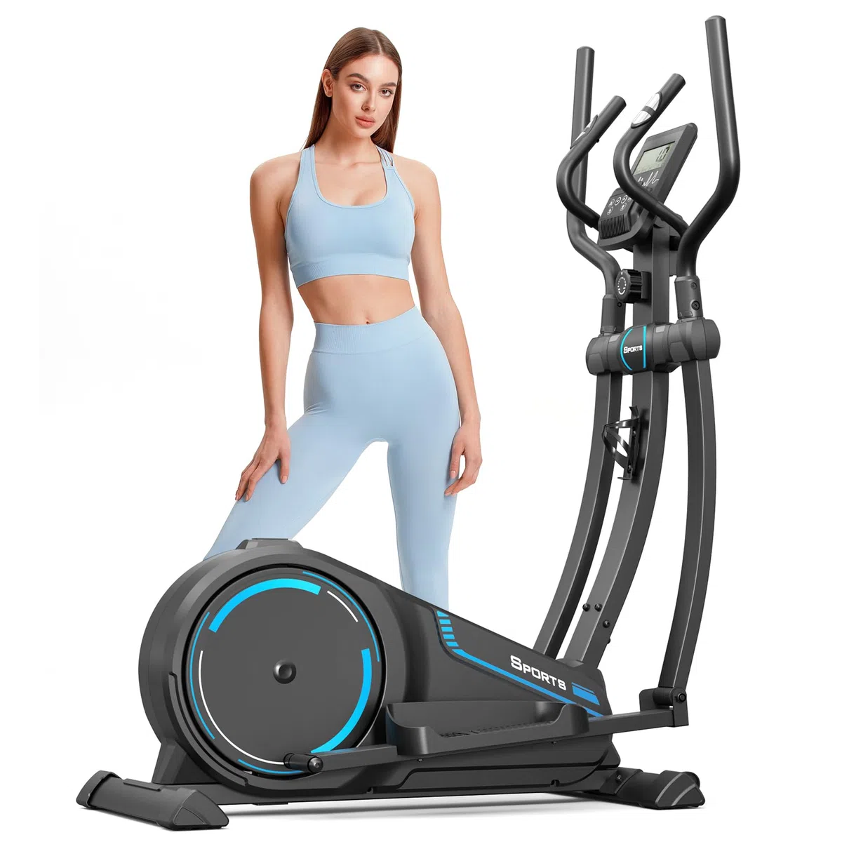 Dripex Crosstrainer, magnetischer Ellipsentrainer, 16 Widerstandsstufen, 8 kg Schwungrad, 15,3 Zoll Schrittlänge, LCD-Monitor, Pulssensor
