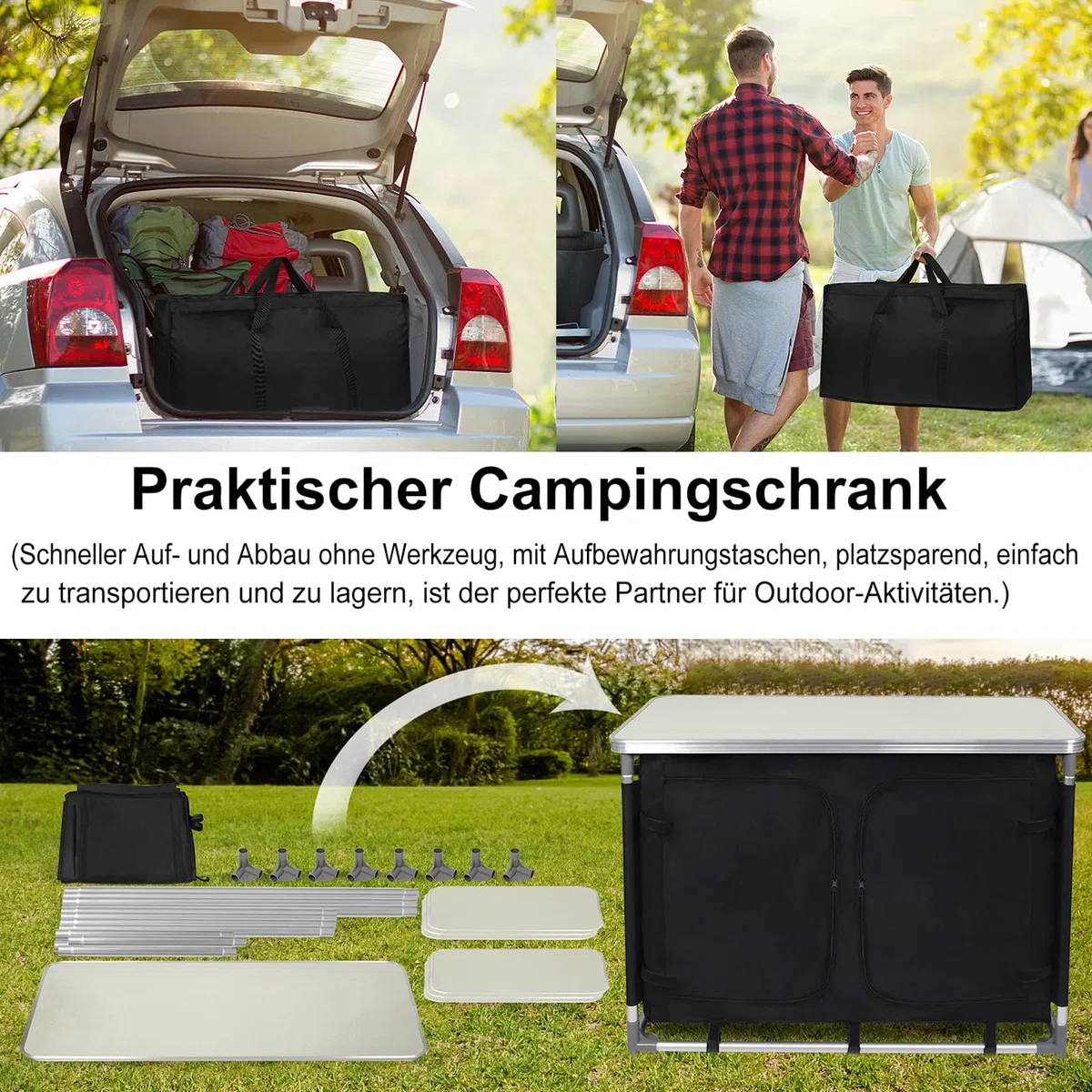 LZQ Campingküche Faltbar Campingschrank Klappbar Camping Küche mit Aluminiumgestell inkl. Tragetasche, Tragbar Campingküche Schrank Zeltschrank für Camping Reisen Garten Balkon Party (Type C)