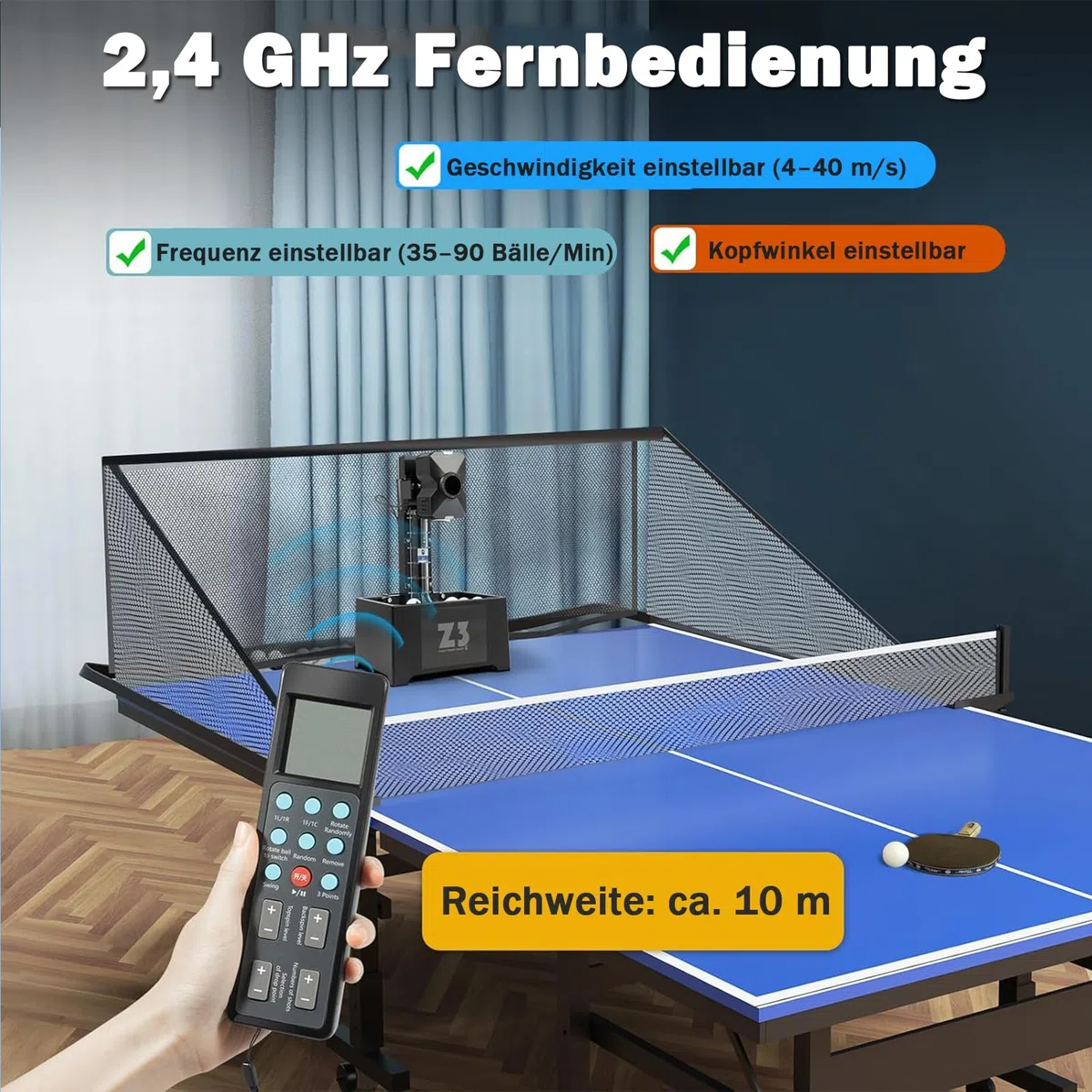 OUKANING Automatische Tischtennismaschine mit Fernbedienung 100 Bälle & Netz, Tischtennis-Roboter, Ping Pong Ball Wurfmaschine 35-90 Balls/Min, 10 Modi & Doppelrad-System, Ping Pong Ball Maschine