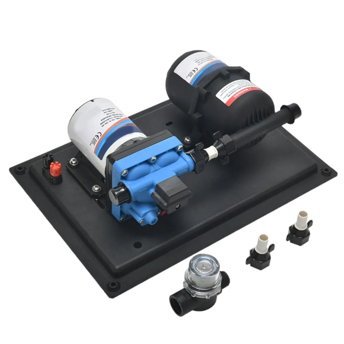 Buachois Wasserpumpen, DC 24V RV Wasserpumpenset, 36.9 * 25.9cm Druckpumpe, 45PSI/13.5 LPM Wohnmobil Pumpendrucktank Selbstansaugende Membranpumpe mit Eingebautem Druckschalter für Bootsanhänger