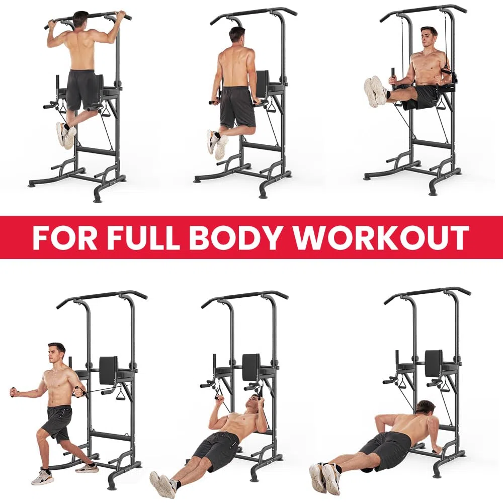 Power Tower Klimmzug- & Dip-Station für das Heim-Fitnessstudio – Verstellbare Höhenspanne, 150 kg Tragkraft mit rutschfesten Saugnäpfen, H-Stahl-Basis Power Rack