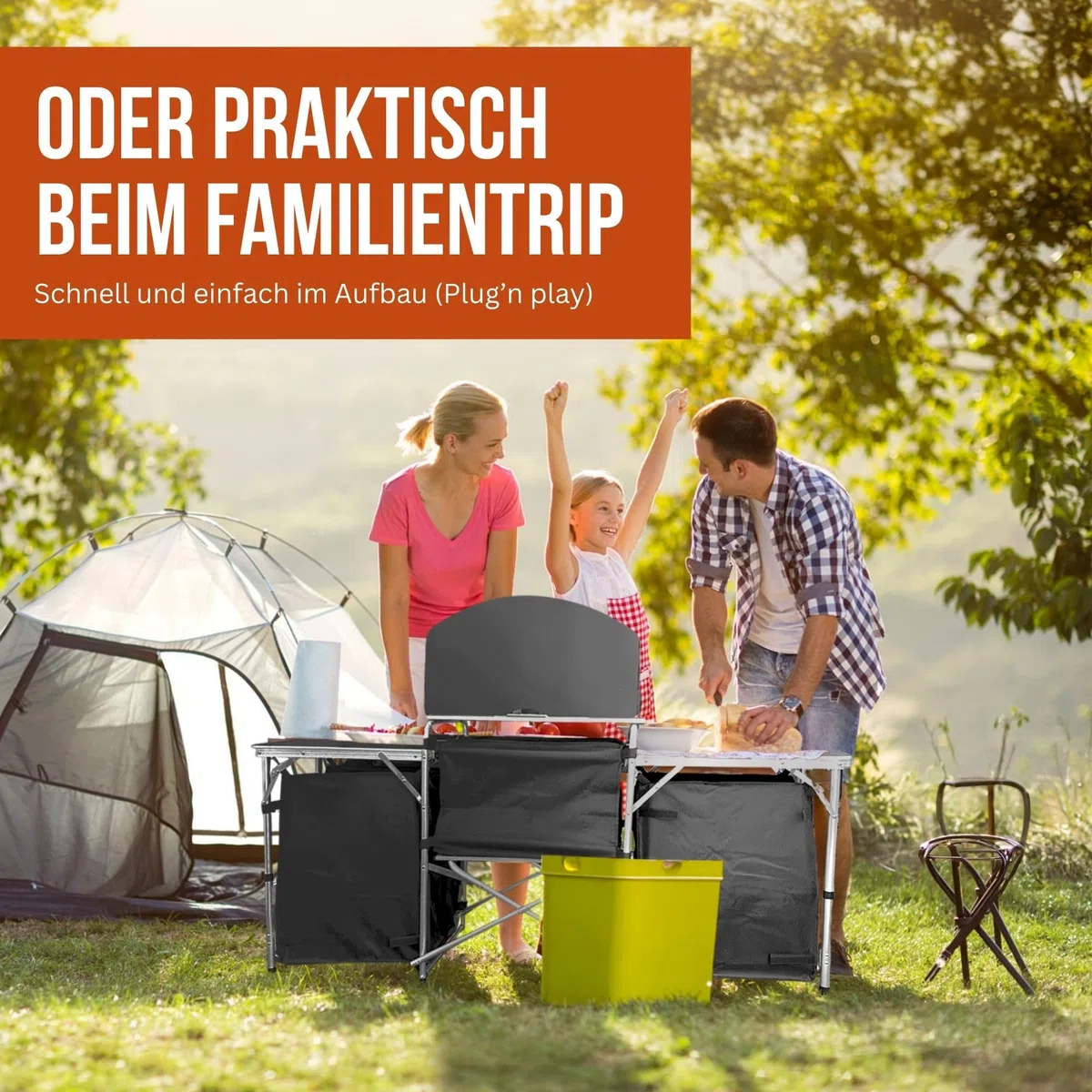 Campingschrank Camping Outdoor Vorzelt Campingmöbel, Camping Küche, faltbar, Reiseküche, Küchenschrank mit Arbeitsplatte und Staufächern für Outdoorküche, Vorzelt, Wohnwagen