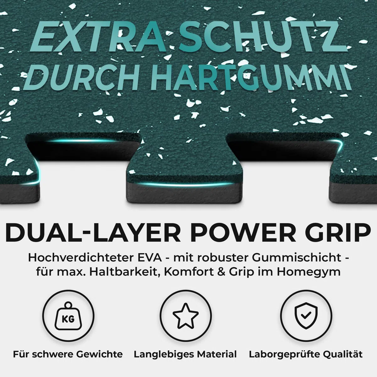 bemaxx Bodenschutzmatte Fitness – 18 Eva/Gummi-Matten im Set: Gym Fitnessgeräte Sportmatte Puzzlematte Laufbandmatte Fitnessmatte Unterlegmatte Sportgeräte Trainingsmatte Bodenmatte Gymnastikmatte